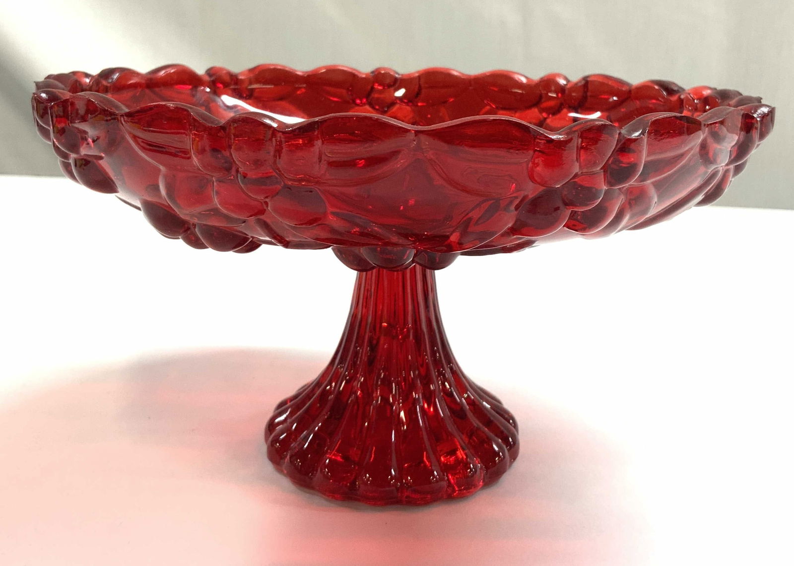 Art Glass Compote W Floral Detail Red (1 of 6)