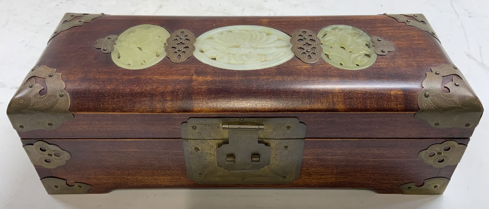 Vntg Asian Wooden Jewelry Box W Stone Detail (1 of 8)