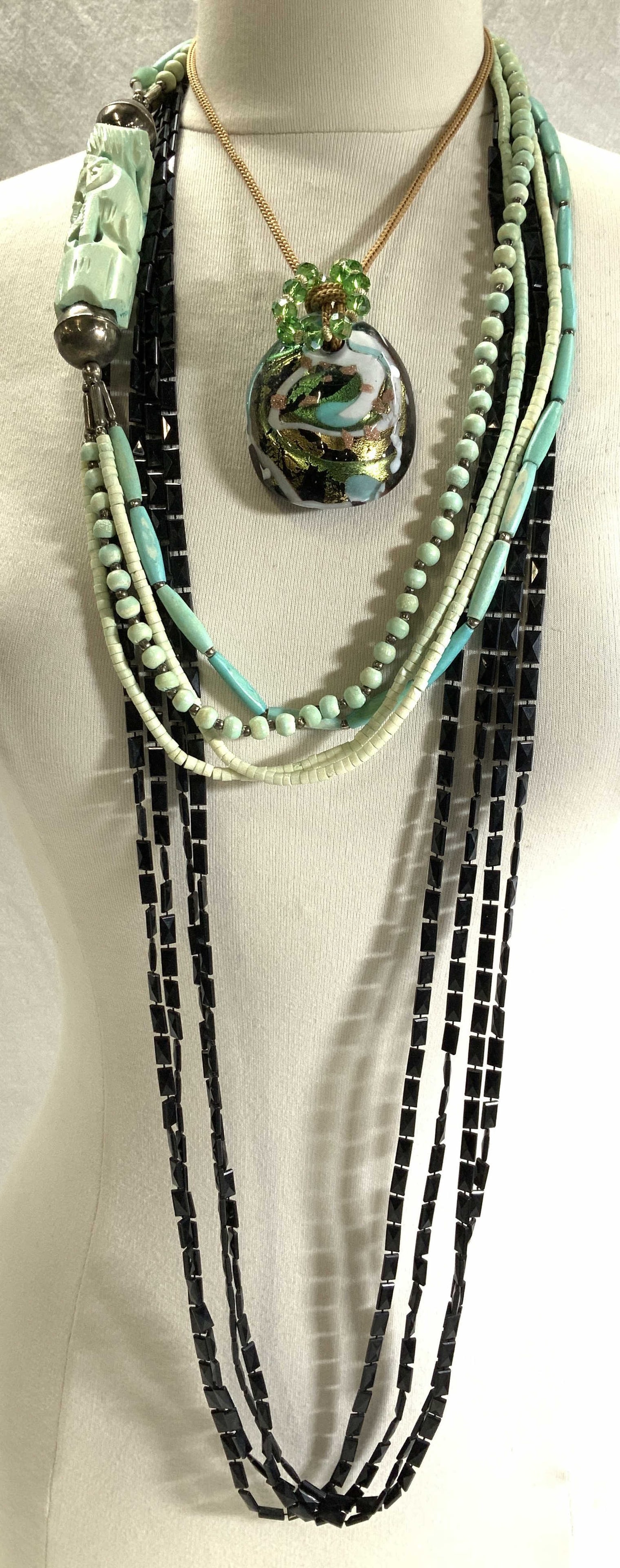 Lot4 Chunky Necklaces, Art glass & AB Bead Jewelry (1 of 9)