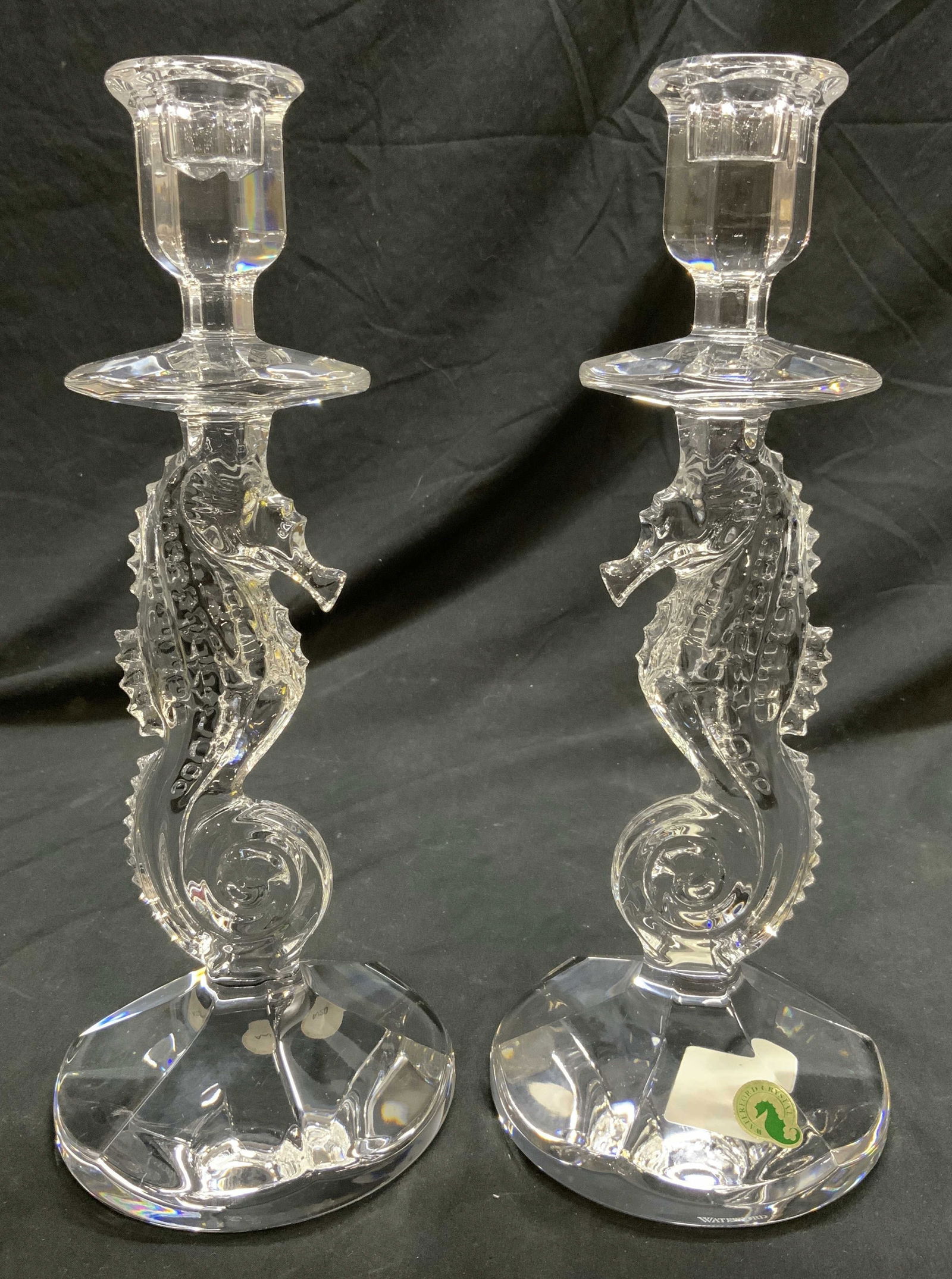 WATERFORD Pr Crystal Seahorse Candlesticks W Box (1 of 9)