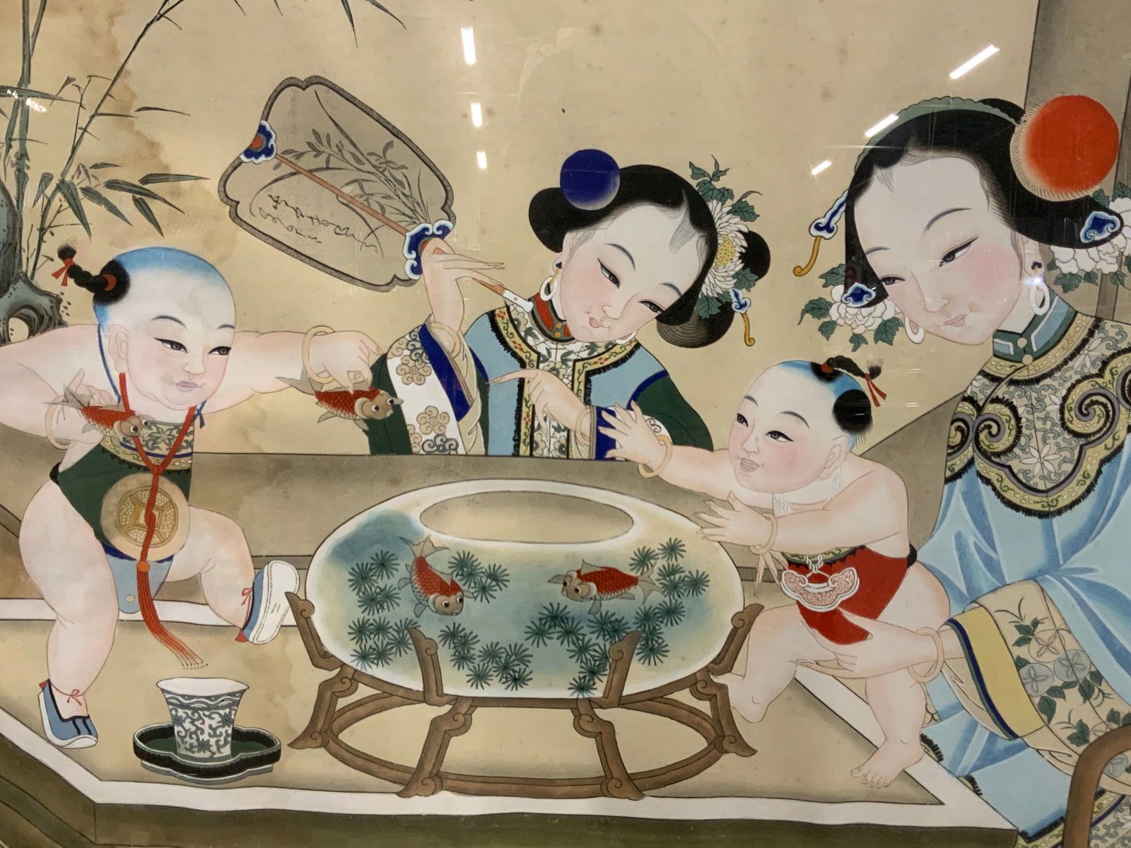 Asian Wood Block Print Boys Play With Goldfish XL (1 of 11)