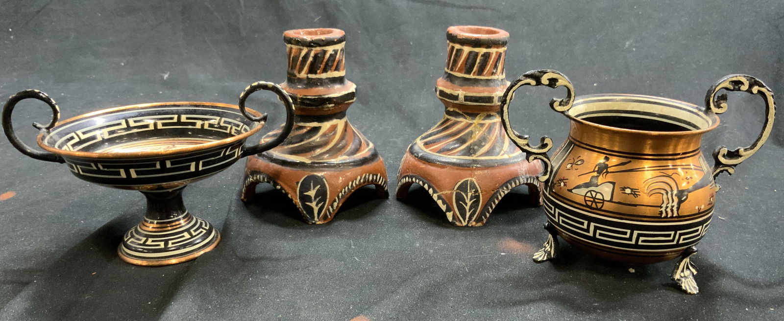 Lot 4 Ceram Candlesticks & Painted Copper Vessels (1 of 8)