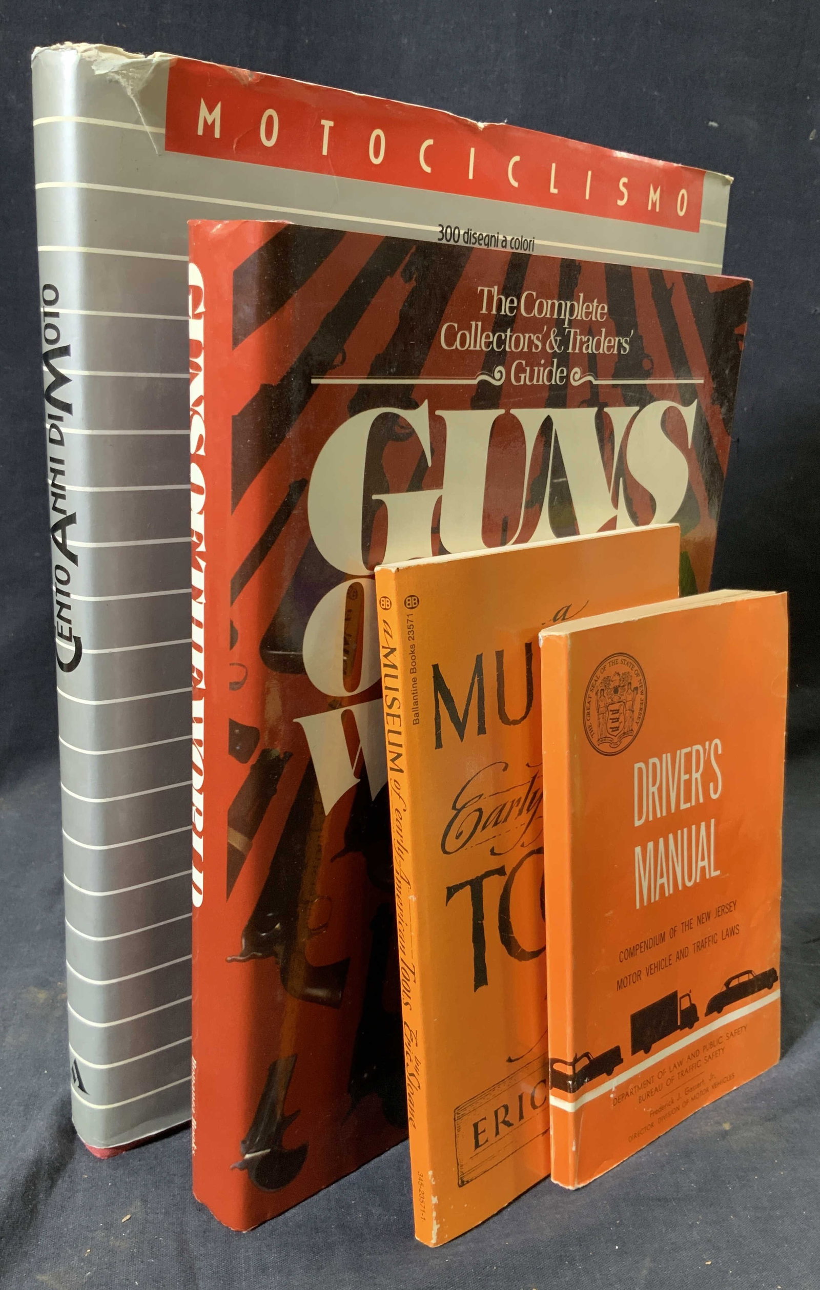 Vntg Craftsmanship & Adventure Book Bundle 1956-86: 4 Books about different craftsmanship and adventures. Cento Anni Di Moto, published by Arnoldo Mondadori Editore. 1986. 12.75 H x 10.75 W in. Includes illustrations and Photographs. Wear to dust cover