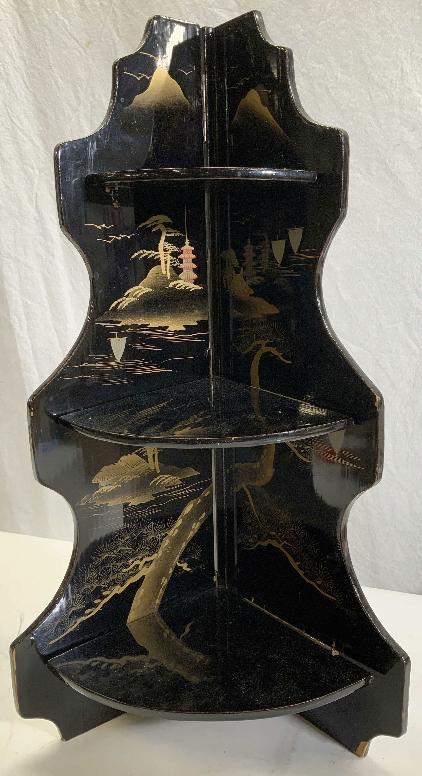 Asian Lacquered Table/Dresser Corner Shelf, Japan (1 of 9)