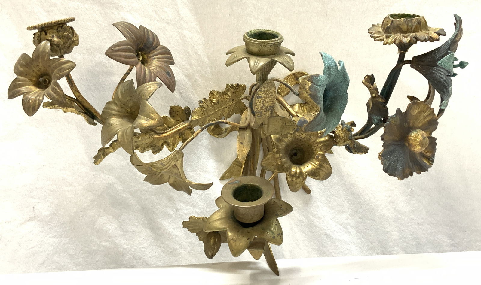 Antique Gilt Brass Leaf & Flower Wall Candelabra (1 of 8)
