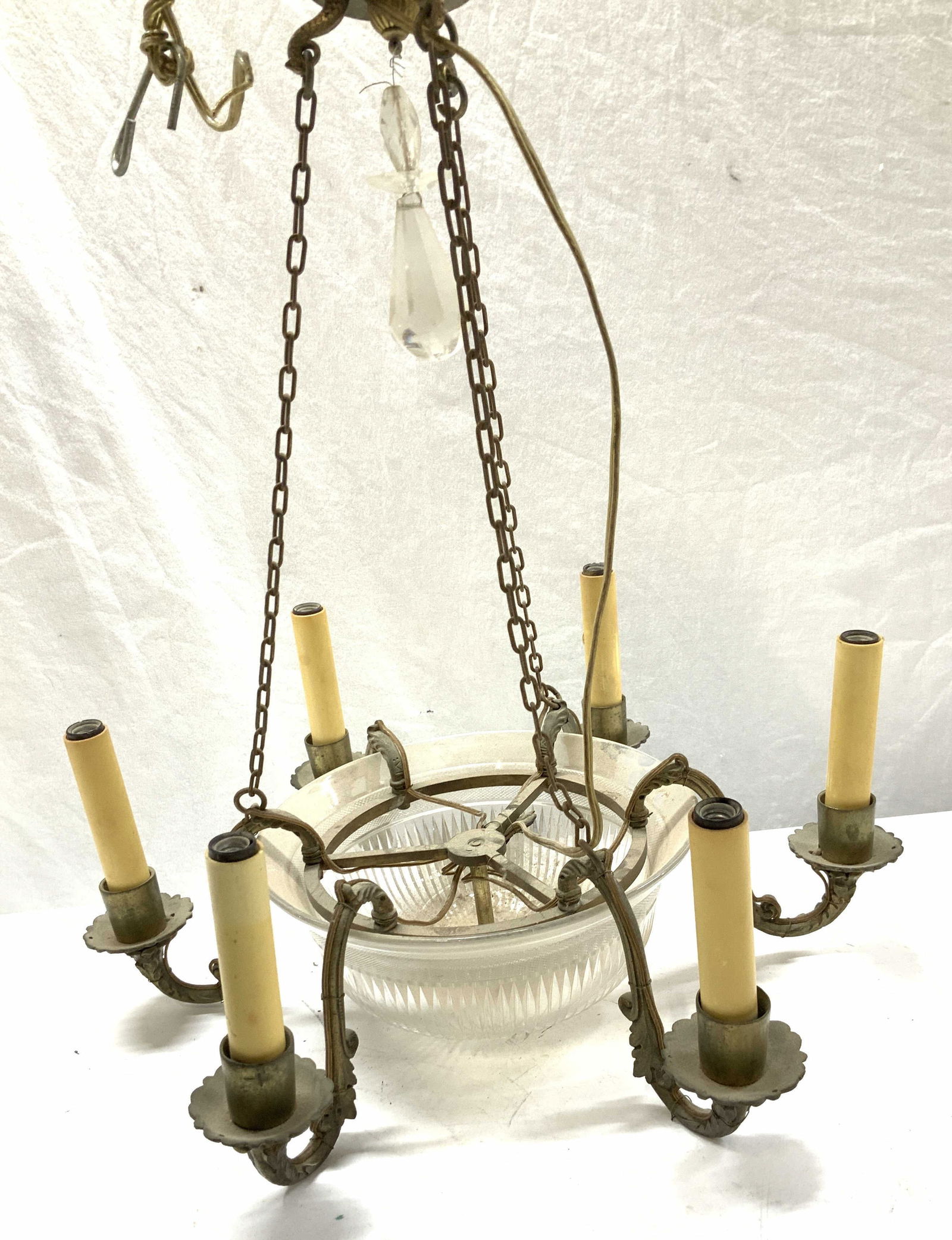 Cut crystal & Brass 6 Arm Chandelier (1 of 10)