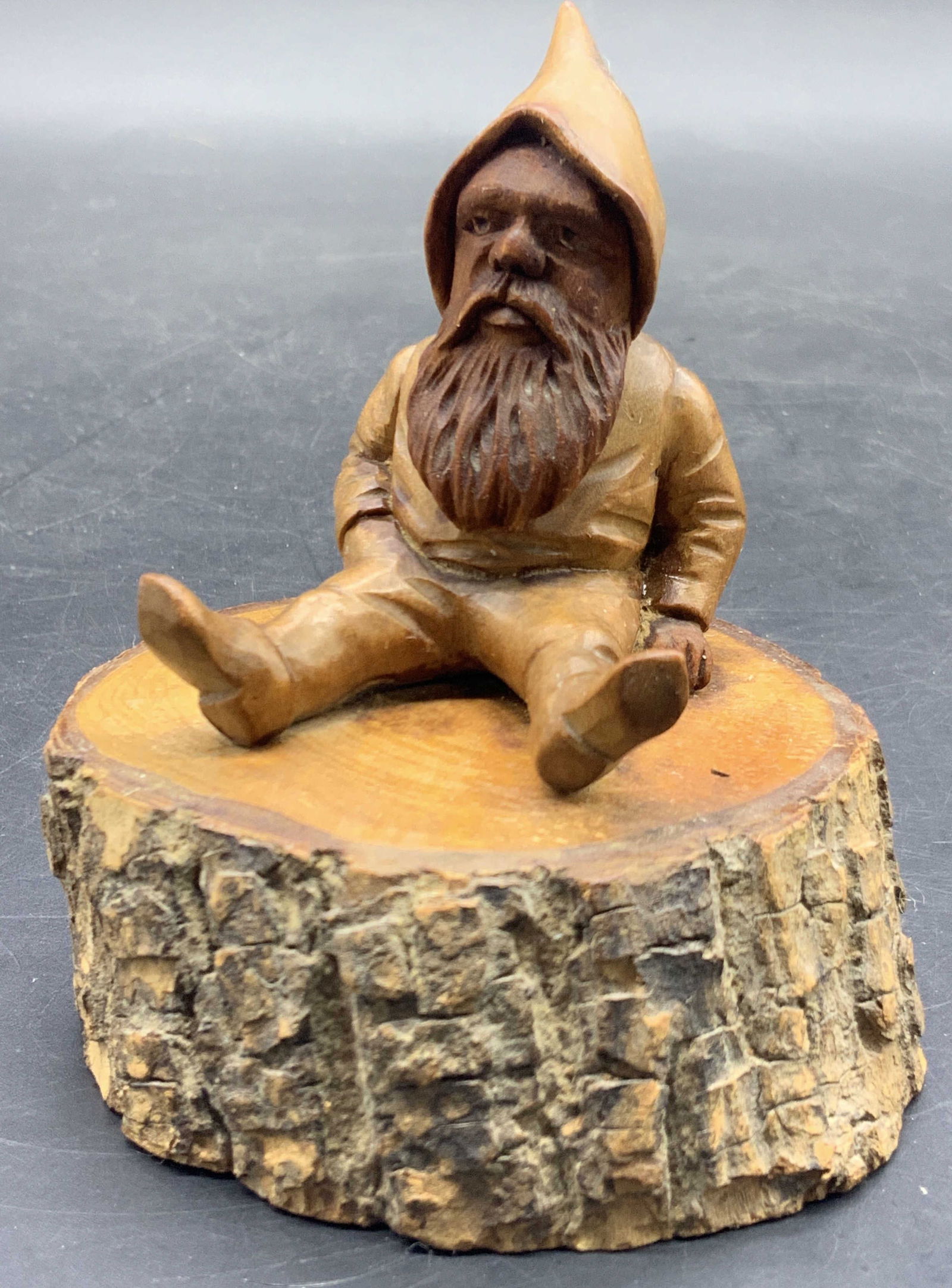 Folk Art Gnome on a Trunk Miniature Wooden Statue (1 of 9)