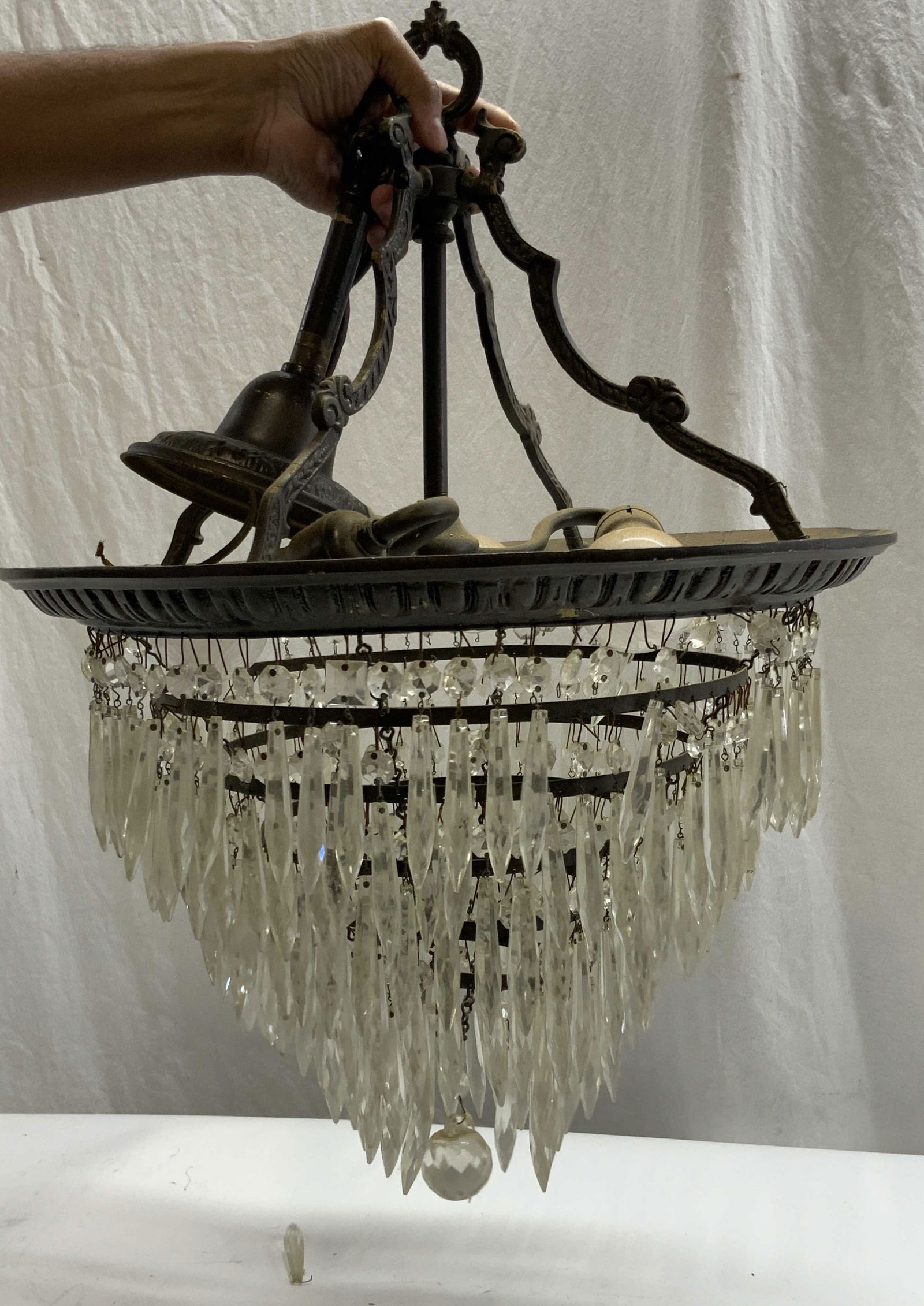 Vintage Three Light Crystal Prism Chandelier (1 of 8)
