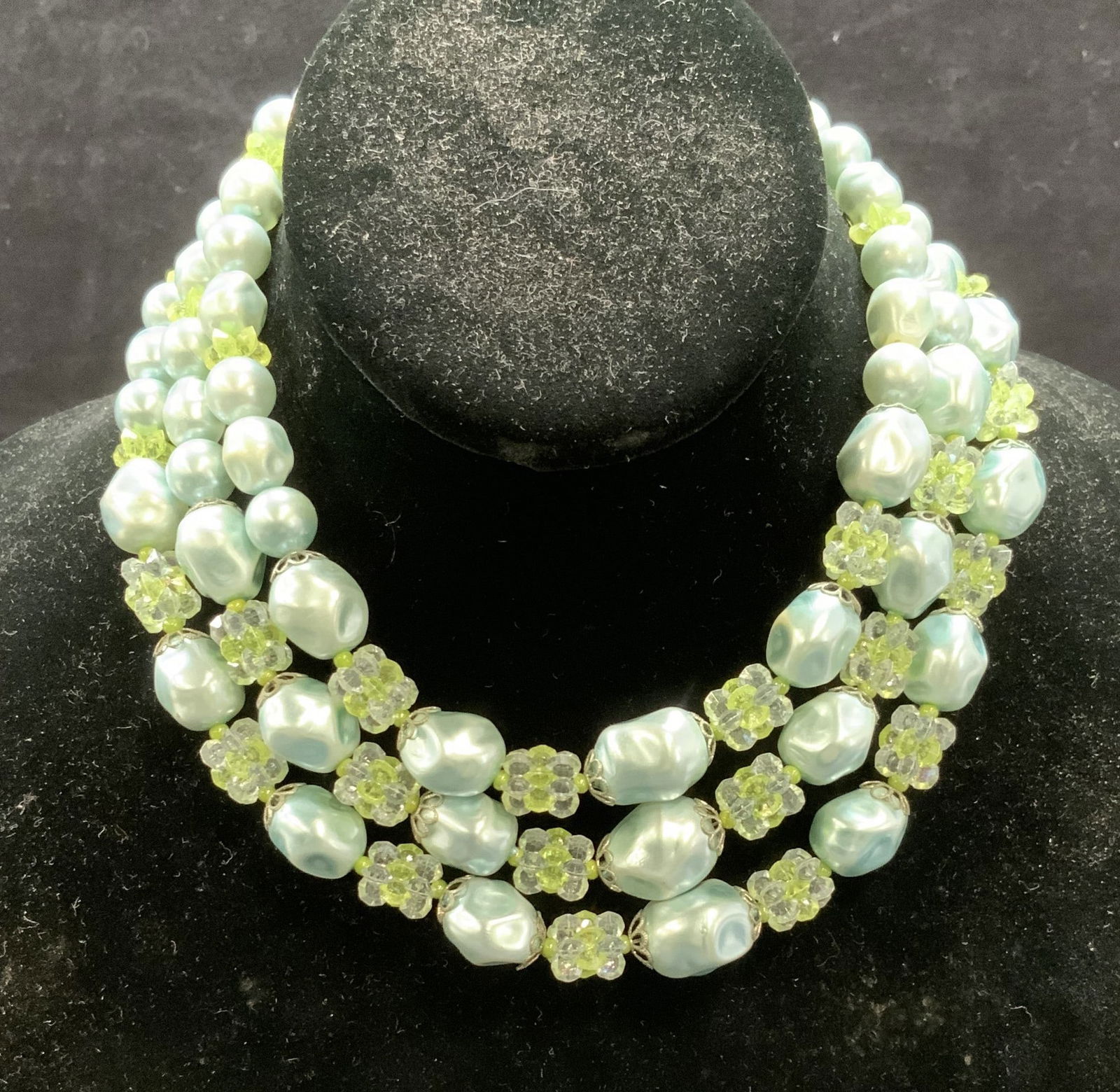 Vintage Blue & Green Crystal Beaded Necklace (1 of 6)