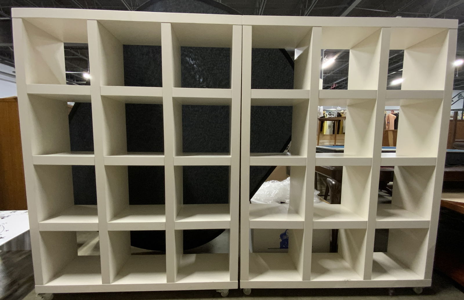 Pair Wheeled White Wooden Etageres / Bookshelves (1 of 6)