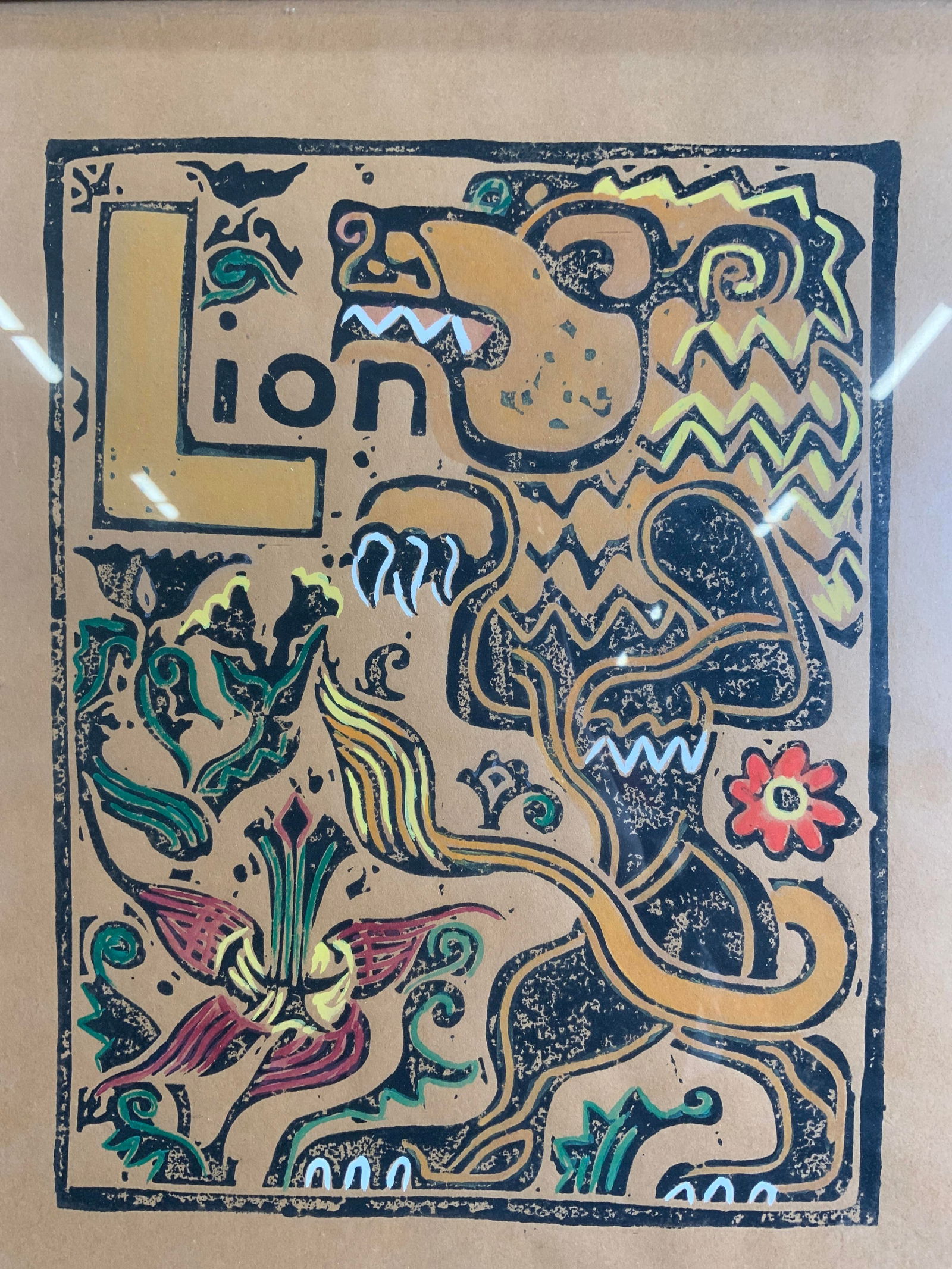 Walter Anderson Framed Alphabet  L  Block Print (1 of 10)