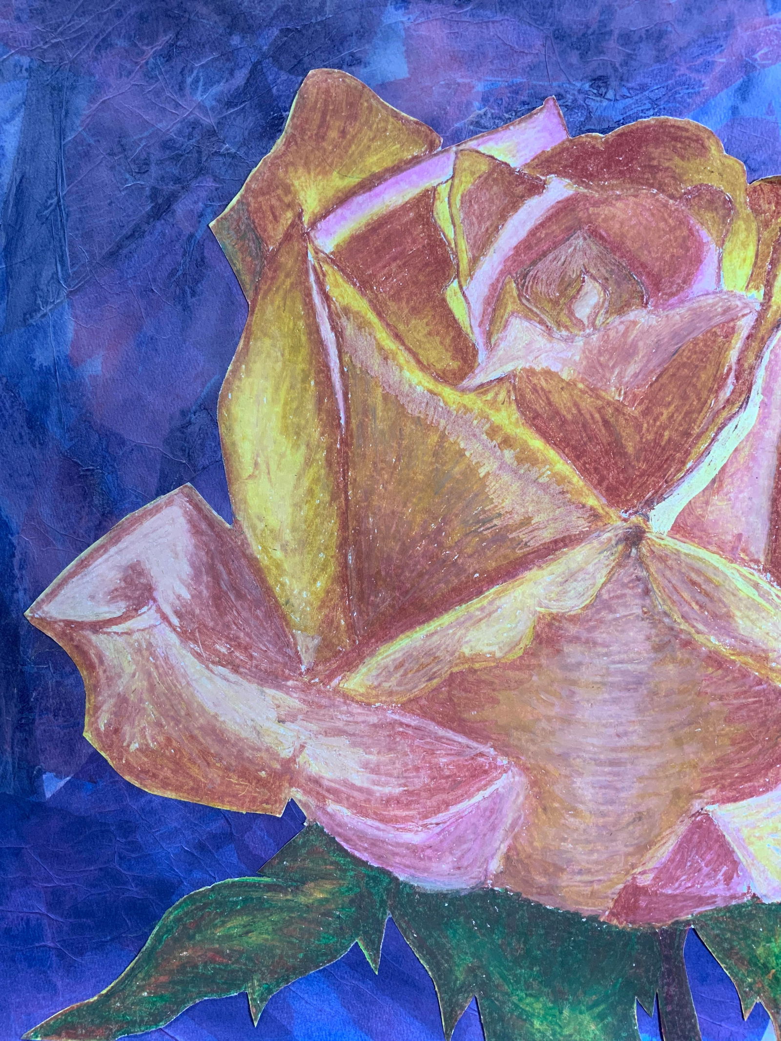 Mixed Media Collage Botanical Rose Bud Pastel (1 of 10)