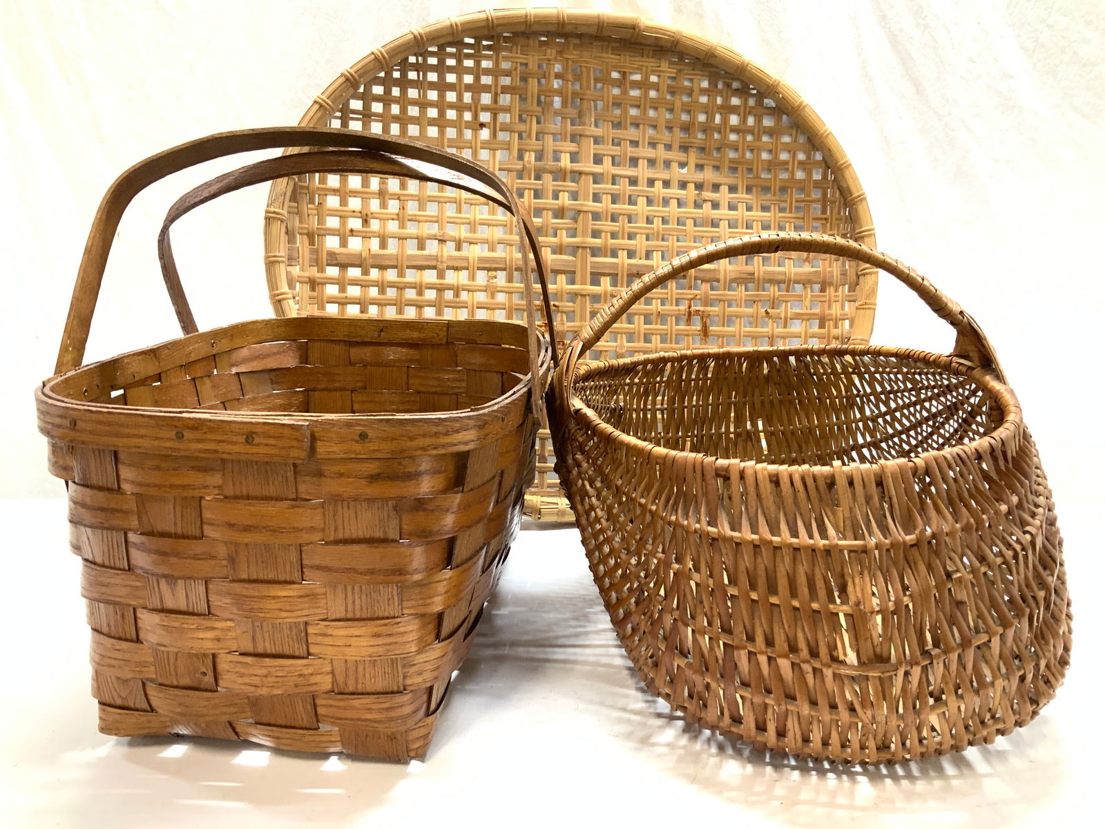 Set 3 Handmade Wicker, Wood, Bamboo Baskets (1 of 7)