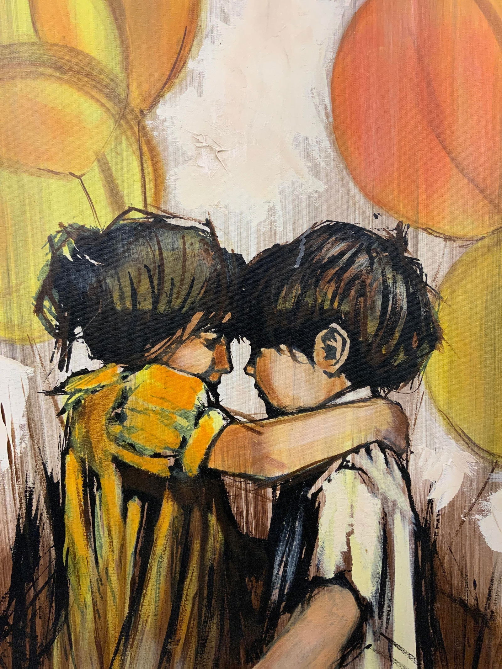 Large Framed & Signed Kids Embracing Oil Painting (1 of 8)