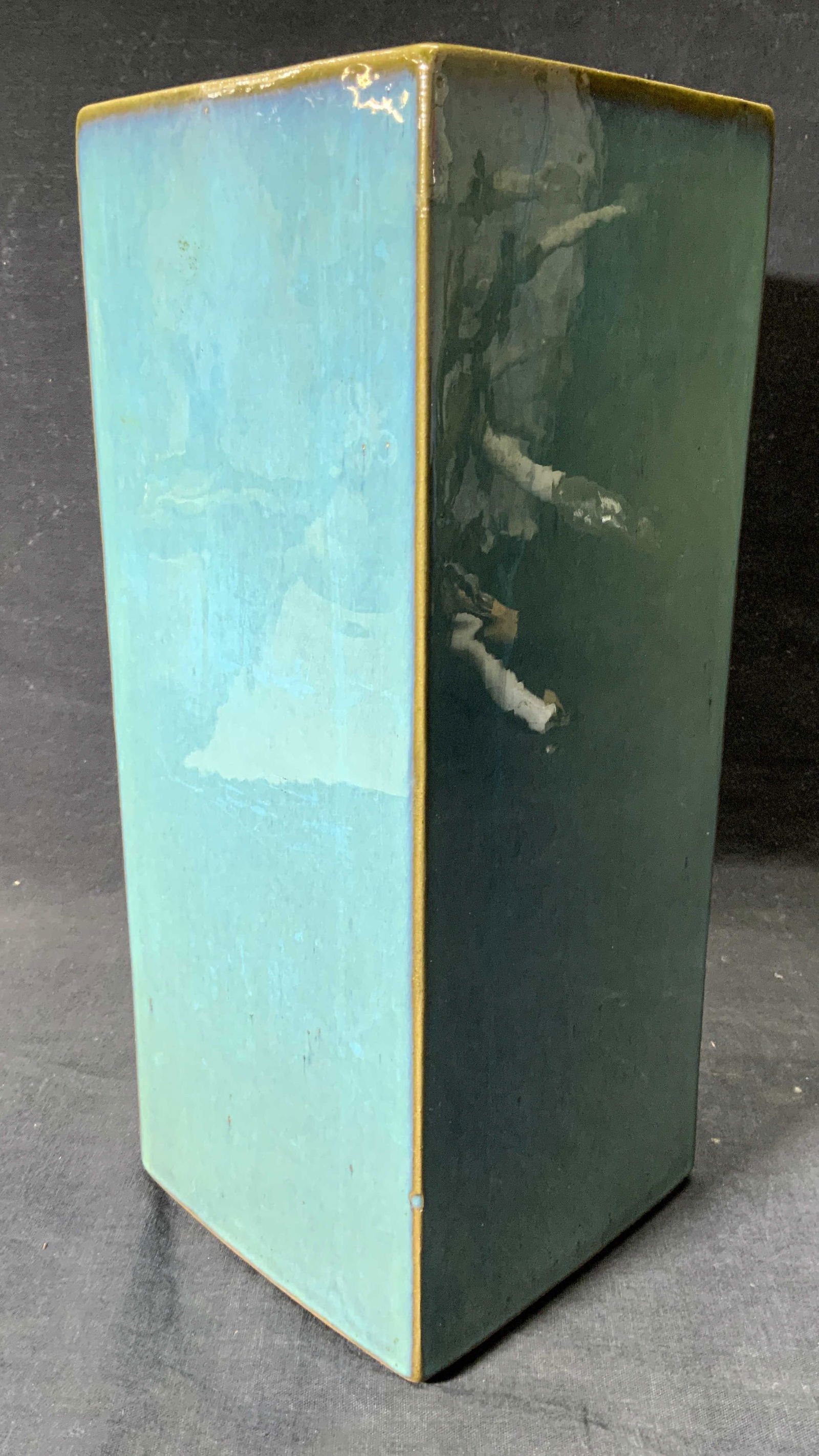 Square Prism Ceramic Vase Vessel Teal (1 of 6)