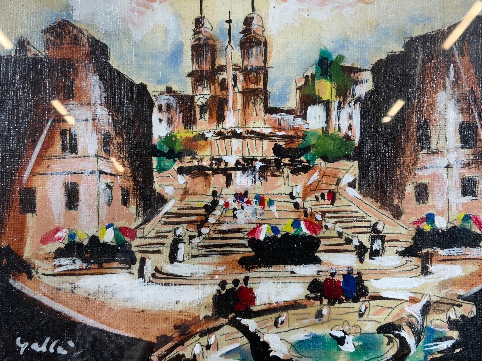 Framed & Signed Piazza di Spagna Oil Painting (1 of 10)