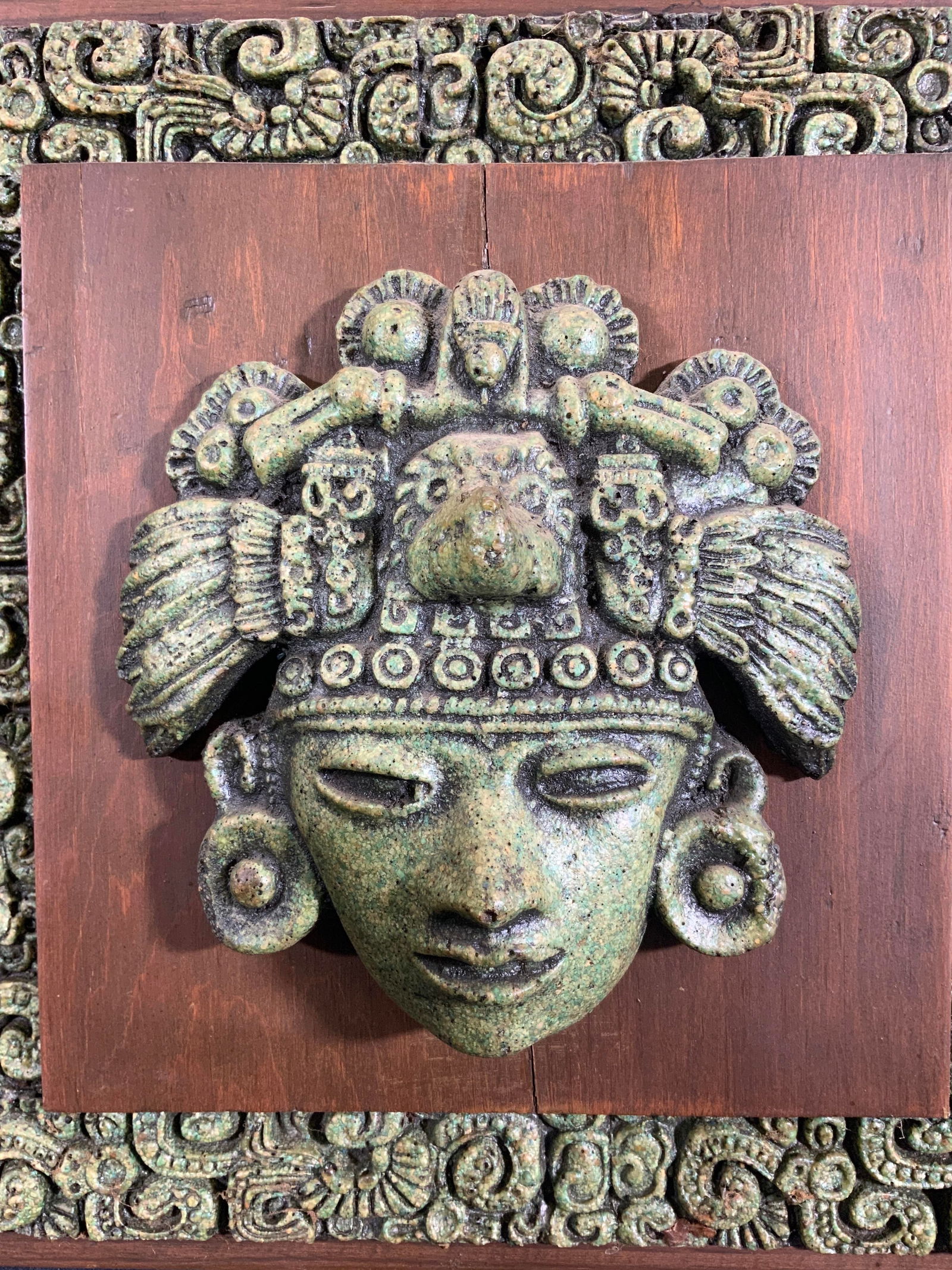 Aztec Mayan Crushed Malachite Plaque Headpiece (1 of 9)