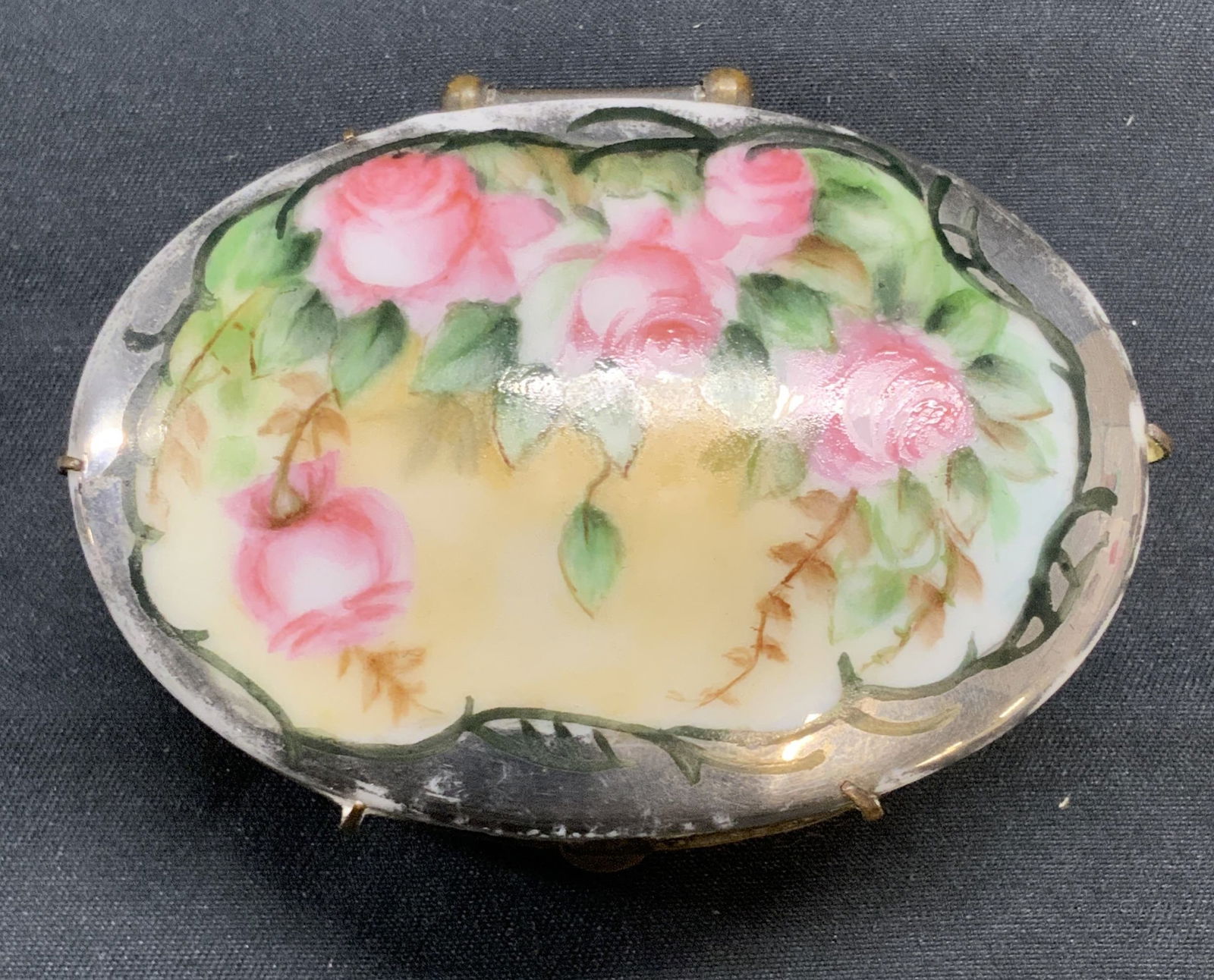 Vtg Enameled Silver Tone Trinket Box (1 of 6)