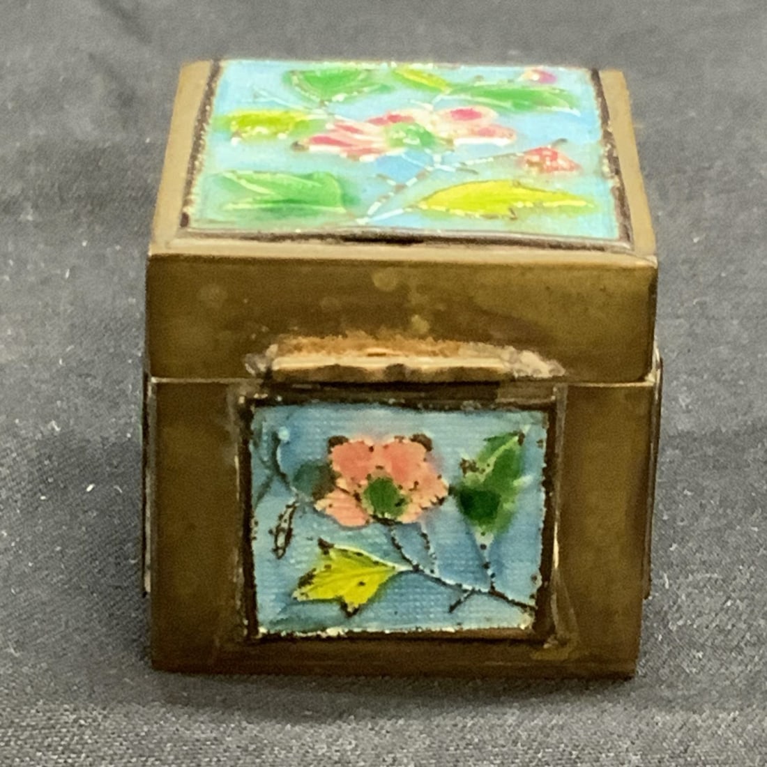 Vintage Brass Enameled Floral Trinket Box (1 of 7)