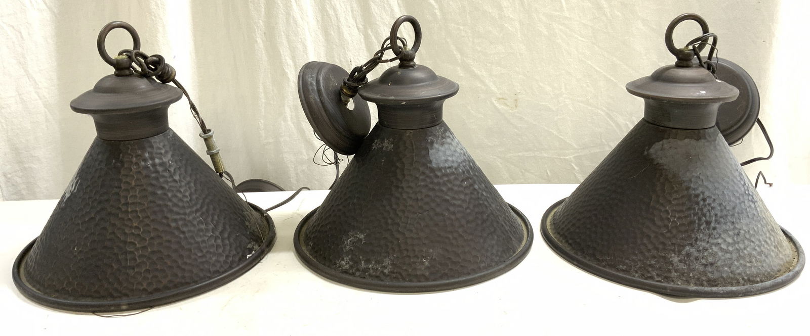 Set 3 Hammered Copper Ceiling Mount Lamps (1 of 6)