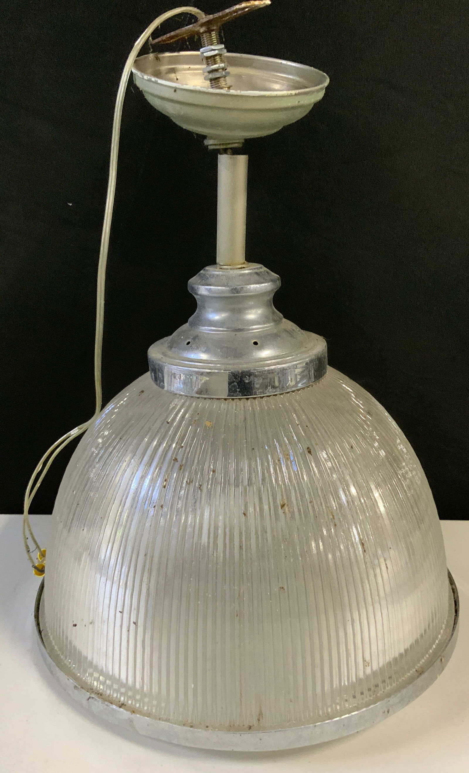Industrial Holophane Glass & Metal Ceiling Light (1 of 6)