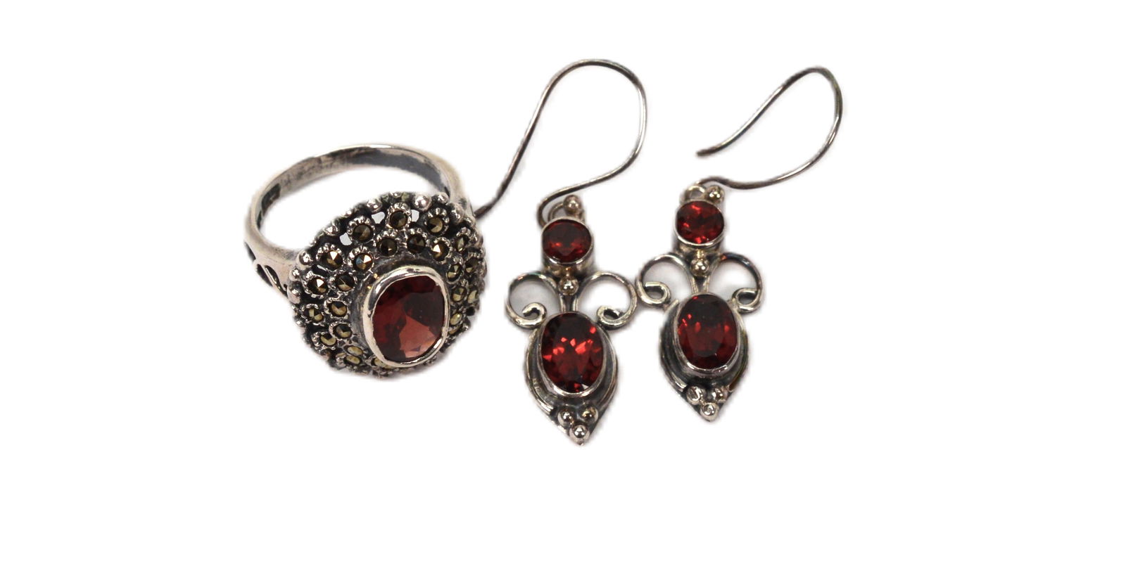 Sterling Vintage Garnet Ring & Earrings (1 of 2)