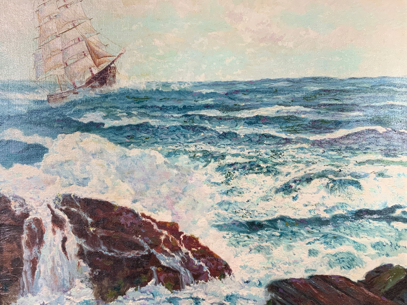 Framed & Signed Nautical Ocean Oil Painting (1 of 11)