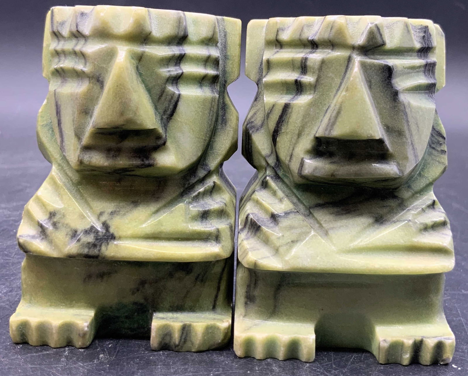 Pair Dyed Green Natural Carved Stone Figurals (1 of 7)