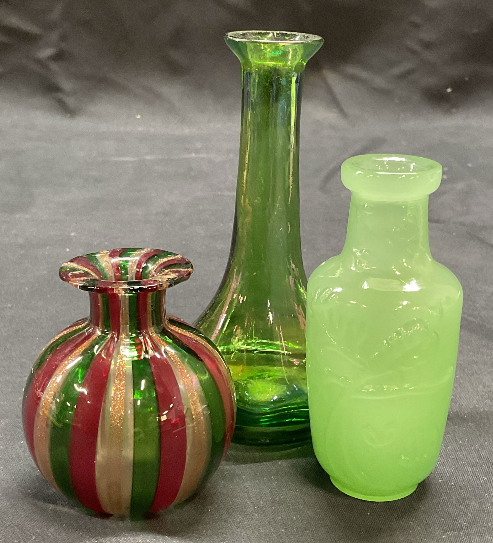 Lot 3 Striped Art Glass Bud Vase, More (1 of 7)