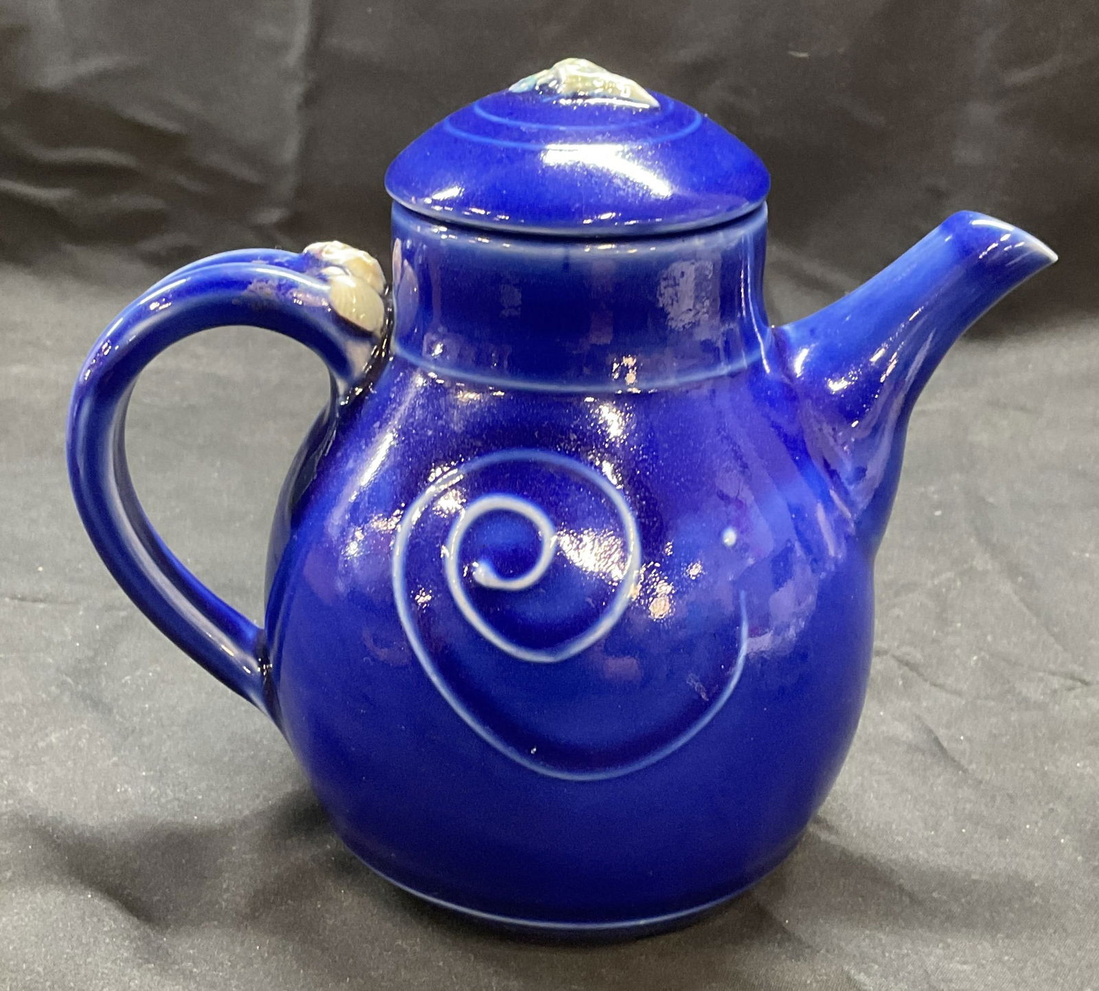 Signed Blue Ceramic Shell Teapot (1 of 7)