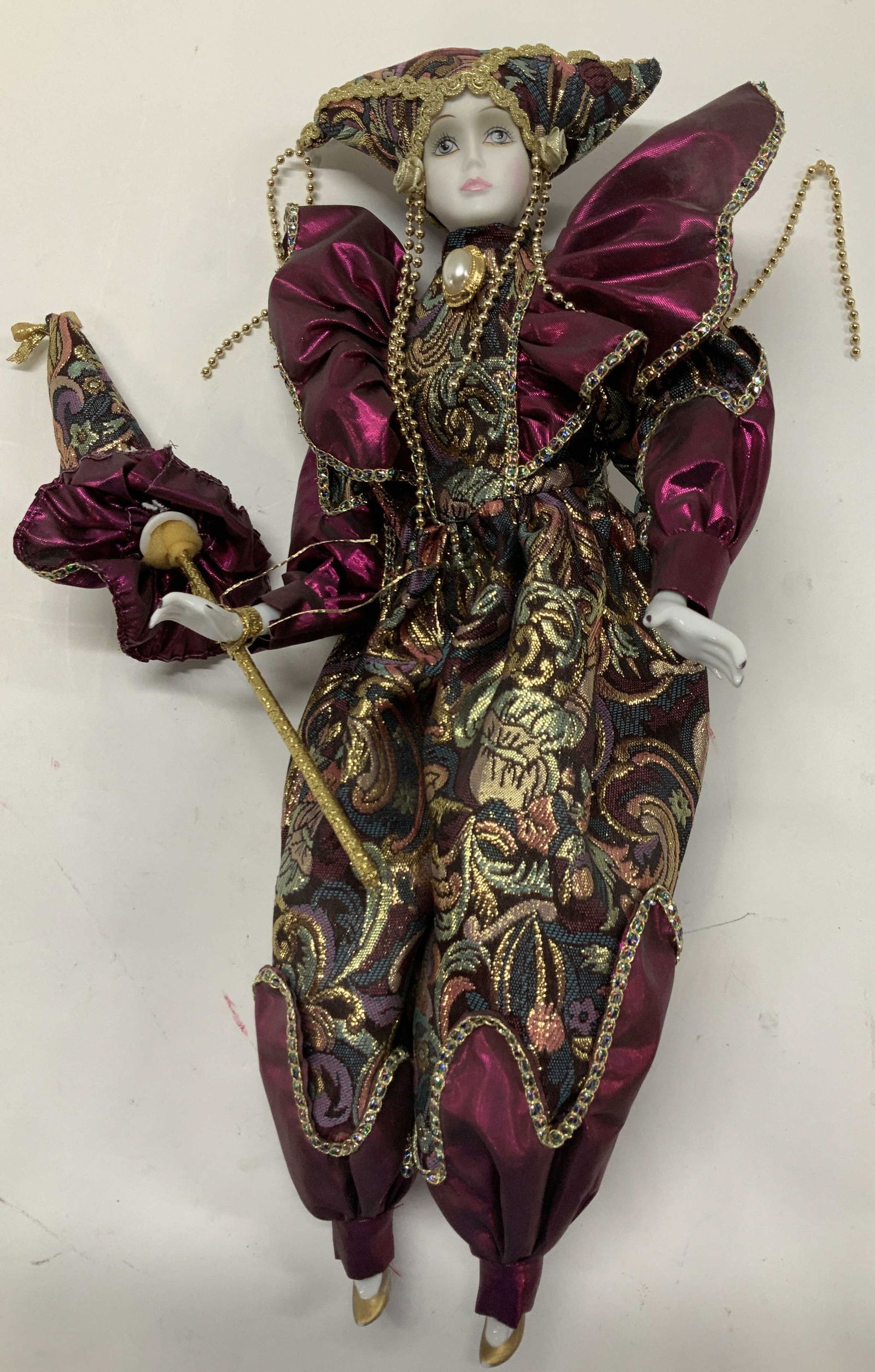 Porcelain Venetian Musical Doll & Harlequin Stick (1 of 6)