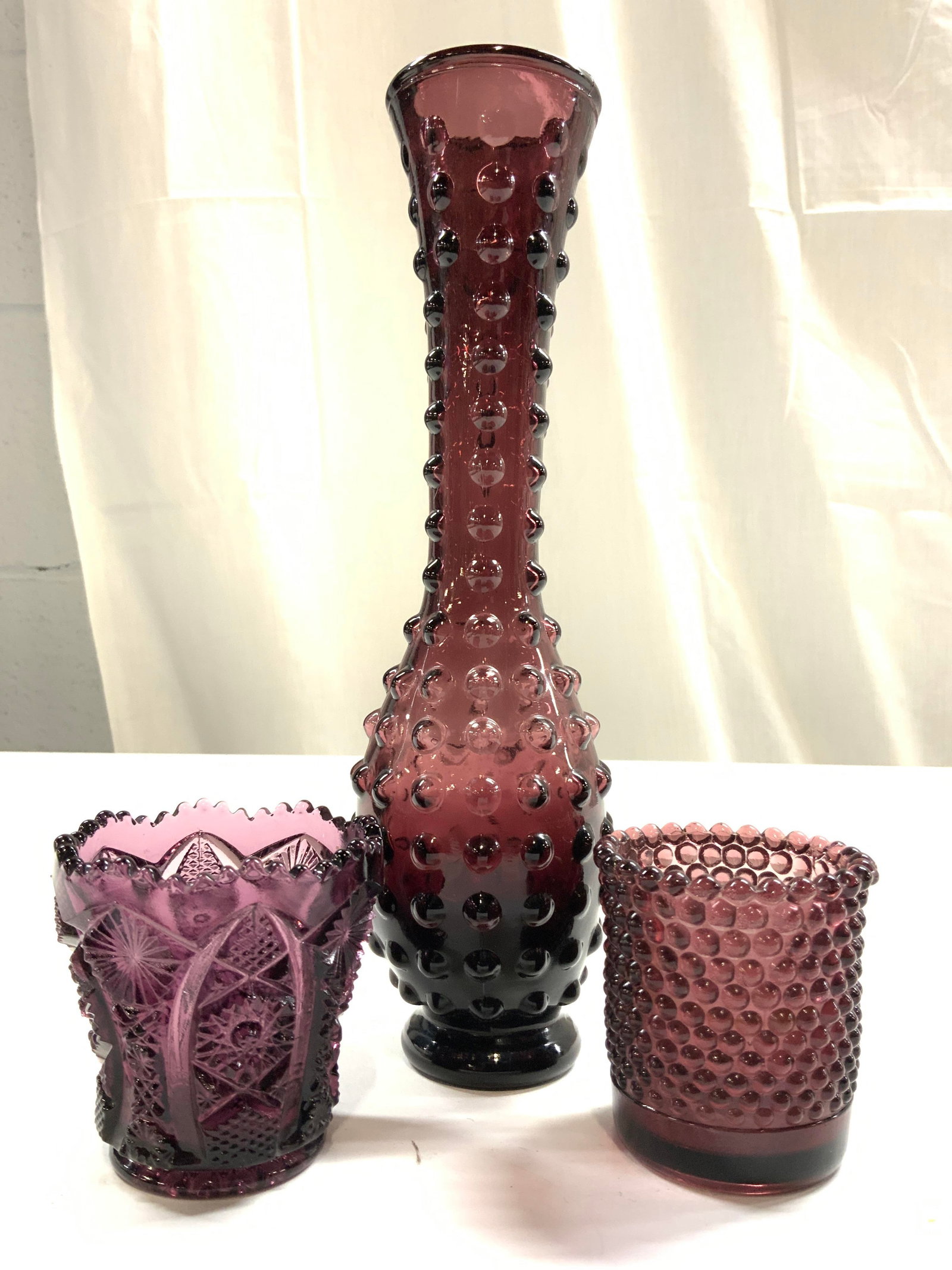 Lot 3 Amethyst Glass, Hobnail & Art Glass Vessels (1 of 7)