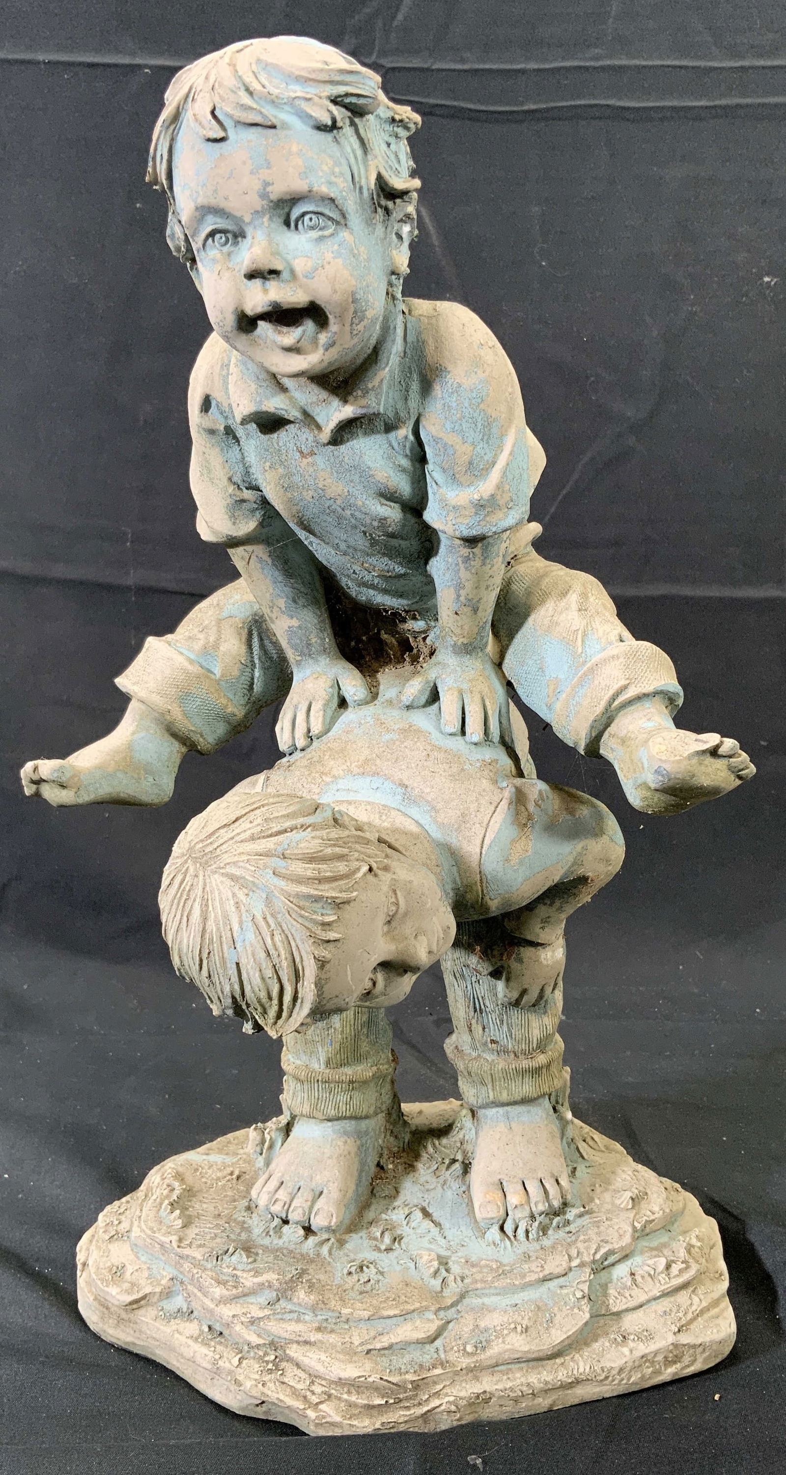 Outdoor Decor Statue Boys Play Leap Frog Figurine (1 of 9)