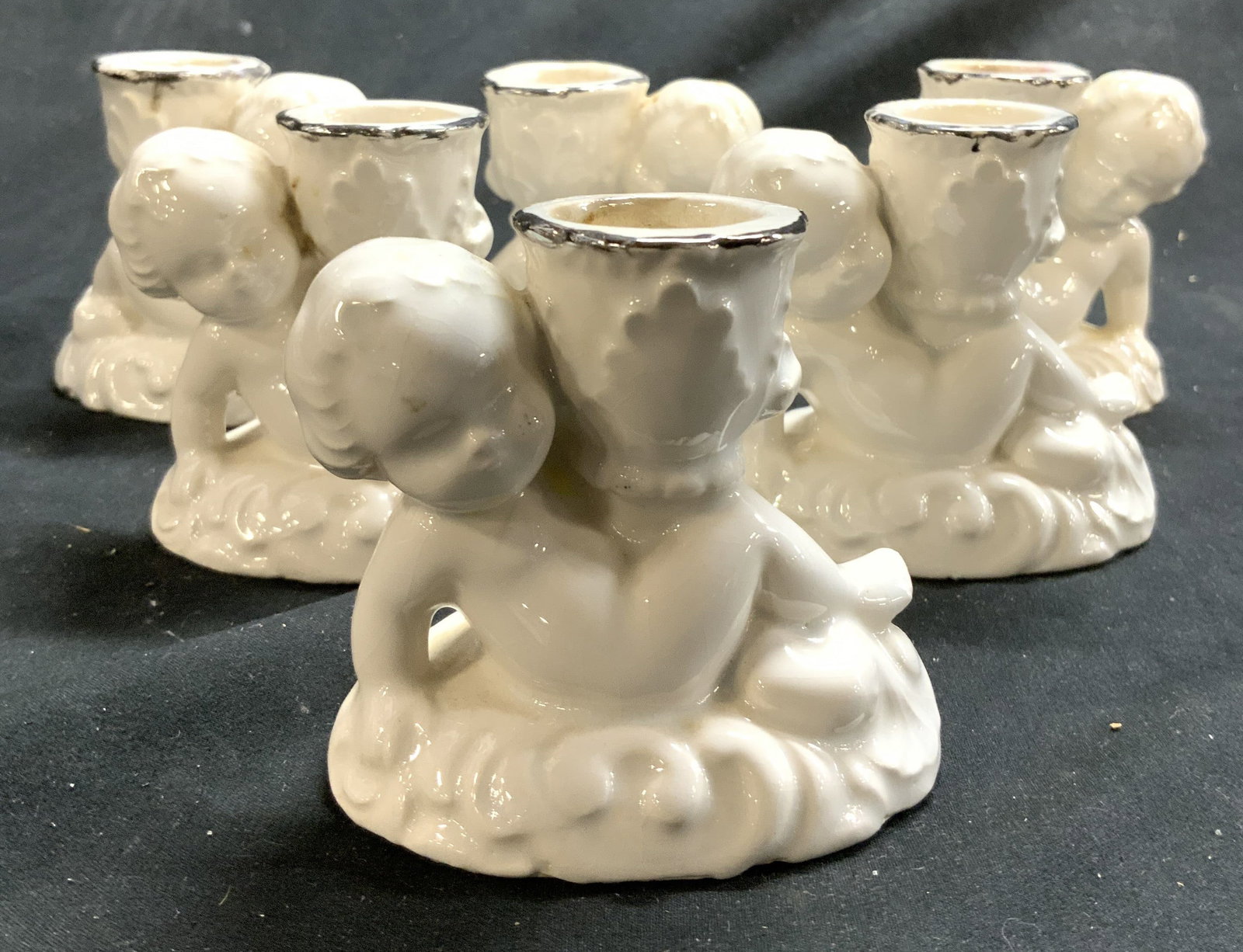 CHODOCK Set 6 Glazed Ceramic Cherub Candlesticks (1 of 7)