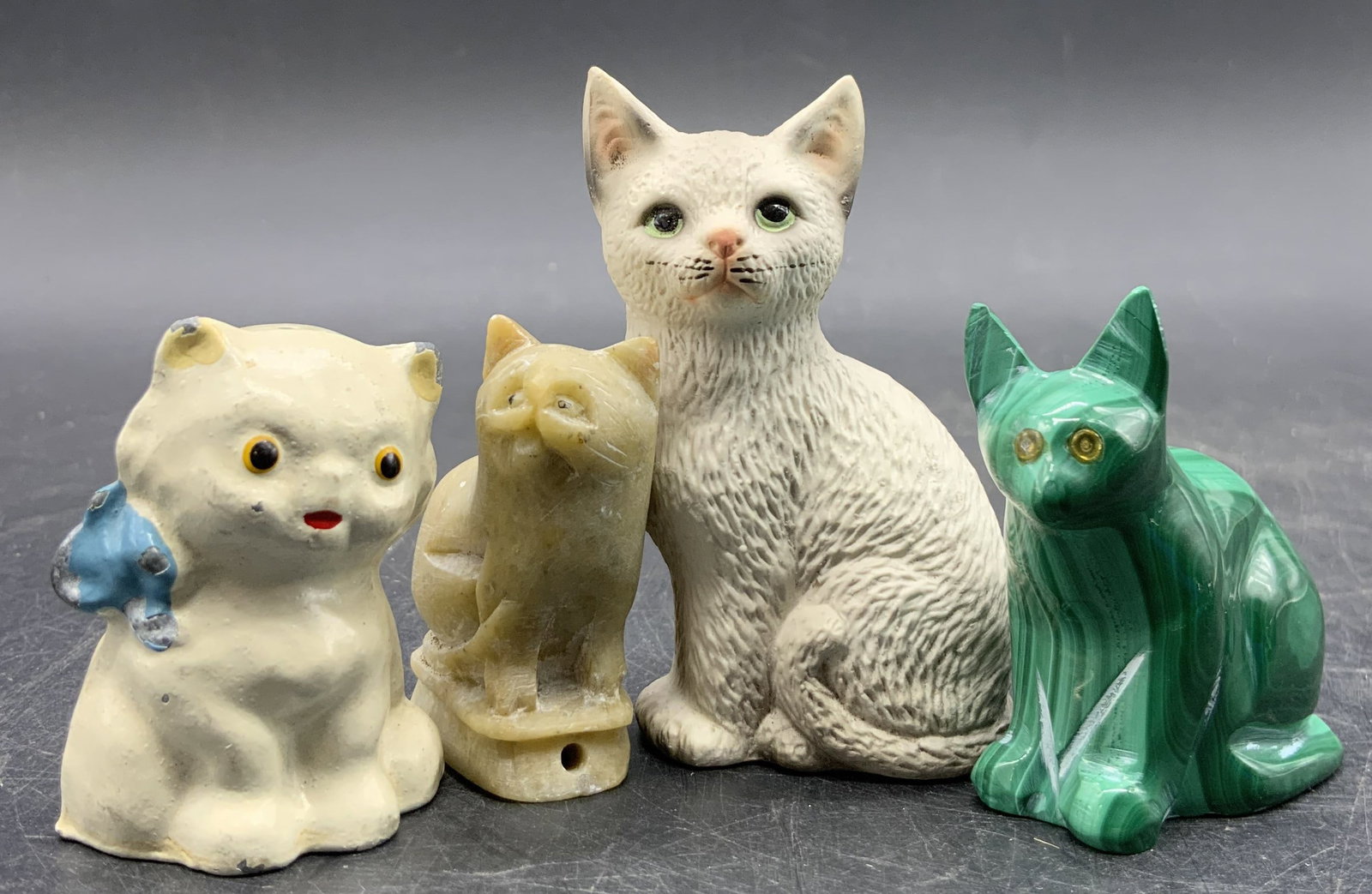 Lot 4 Vintage Stone, Metal, & Ceramic Cat Figurals (1 of 10)