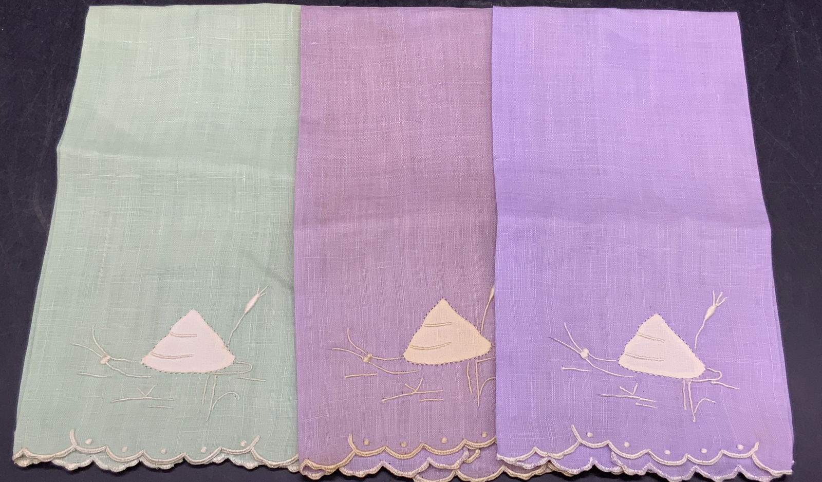 Set3 Vintage Purple & Green Embroidered Tea Towels (1 of 7)