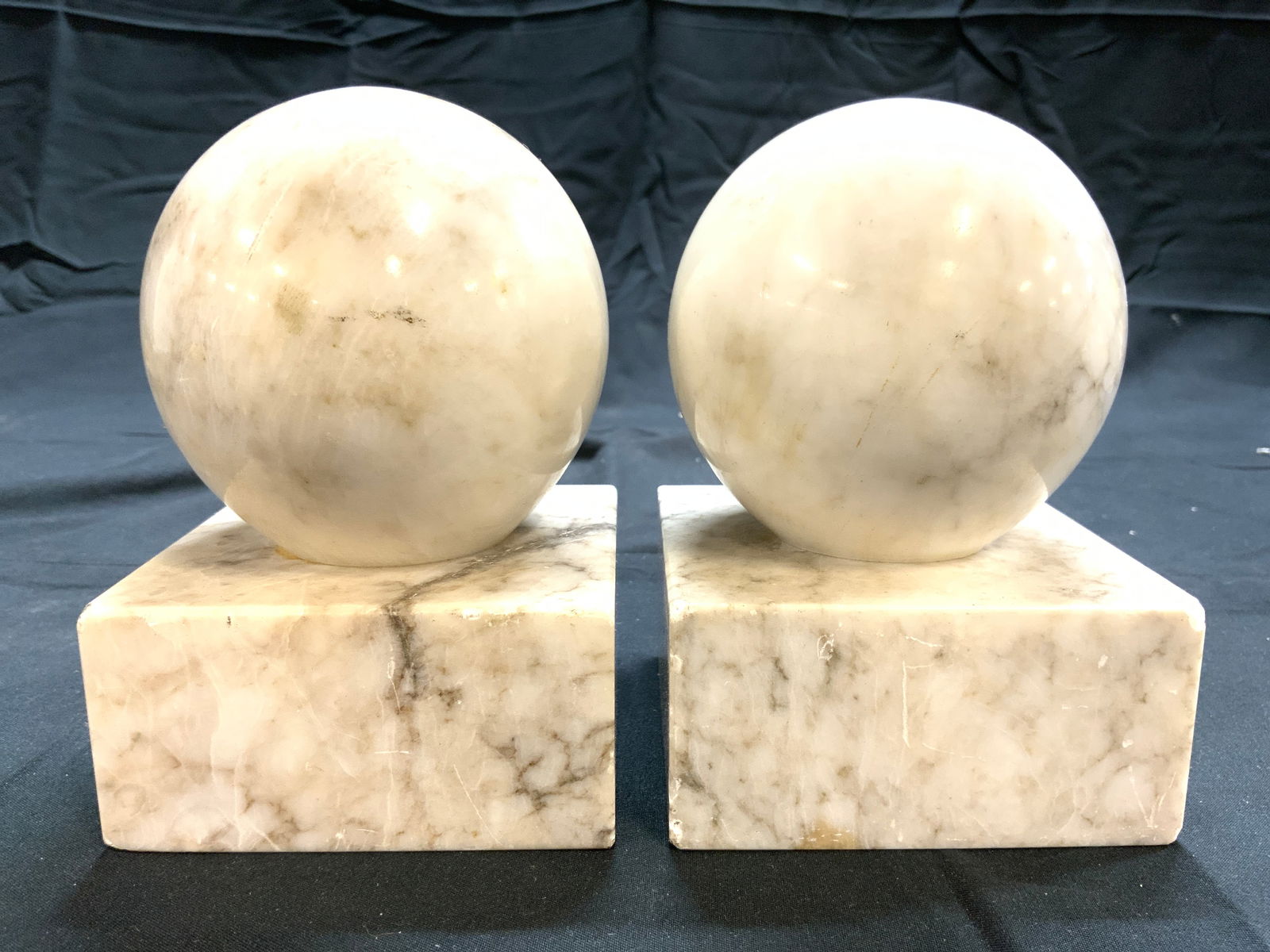 Pair Spherical Marble Bookends White (1 of 8)