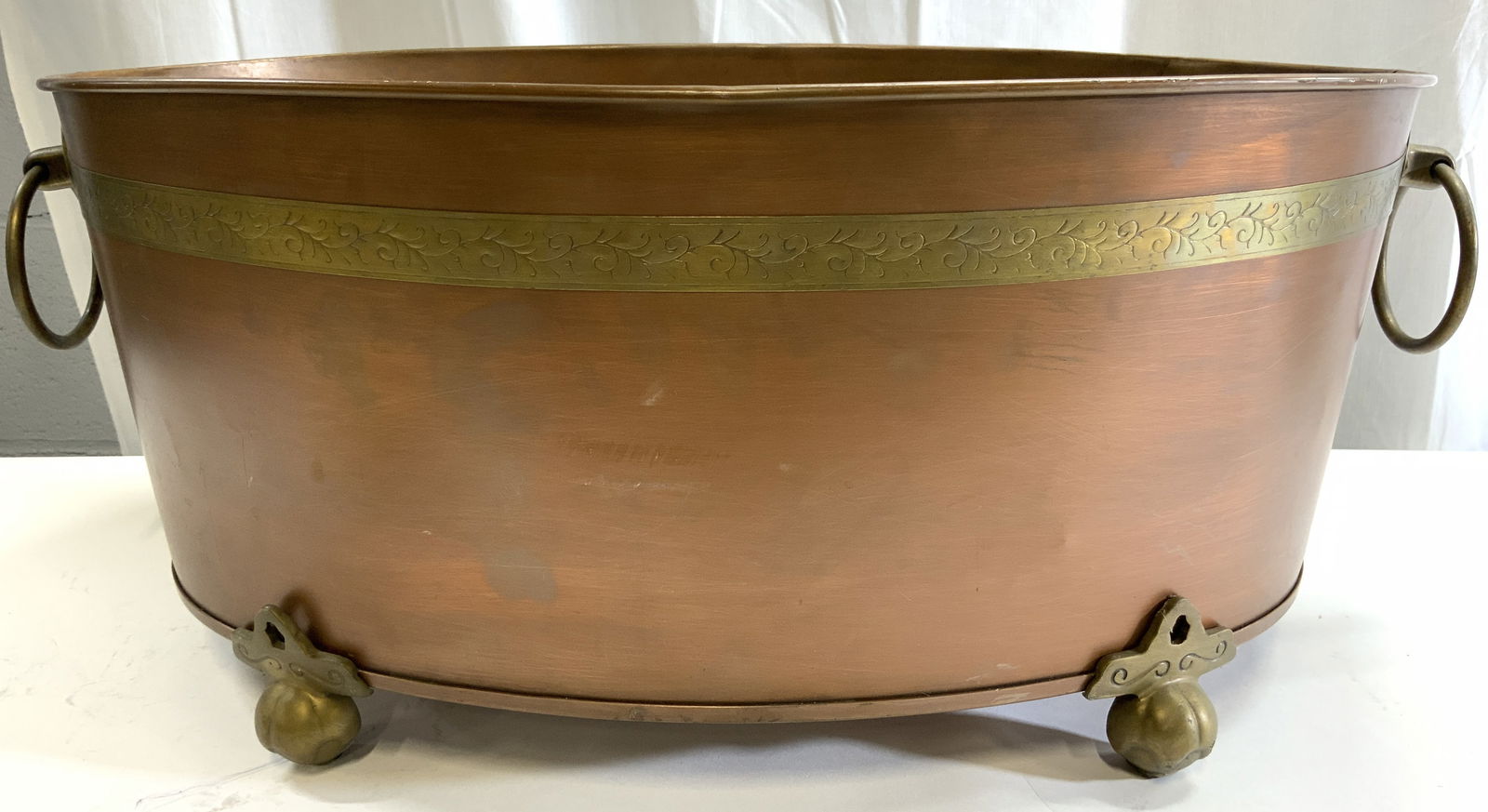Footed Copper & Brass Oval Vessel W Handles (1 of 8)