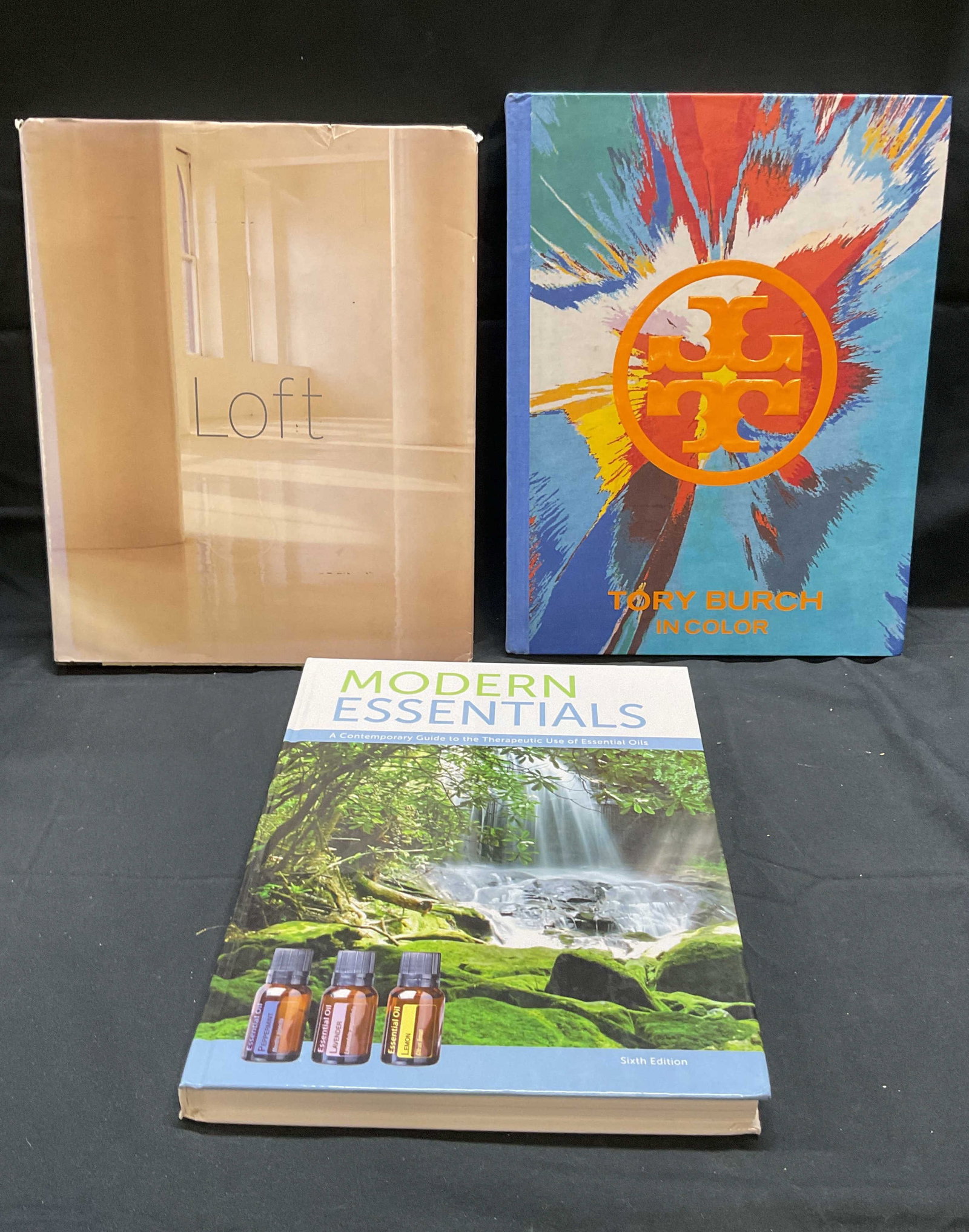 Lot 3 Fashion & Design Books & More, Tory Burch: Lot of 3 books. Tory Burch In Color, Abrams, 2014. Loft by Mayer Rus, The Monacelli Press, 1998. Modern Essentials A Contemporary Guide to the Therapeutic Use of Essential Oils, AromaTools, 2015. All 