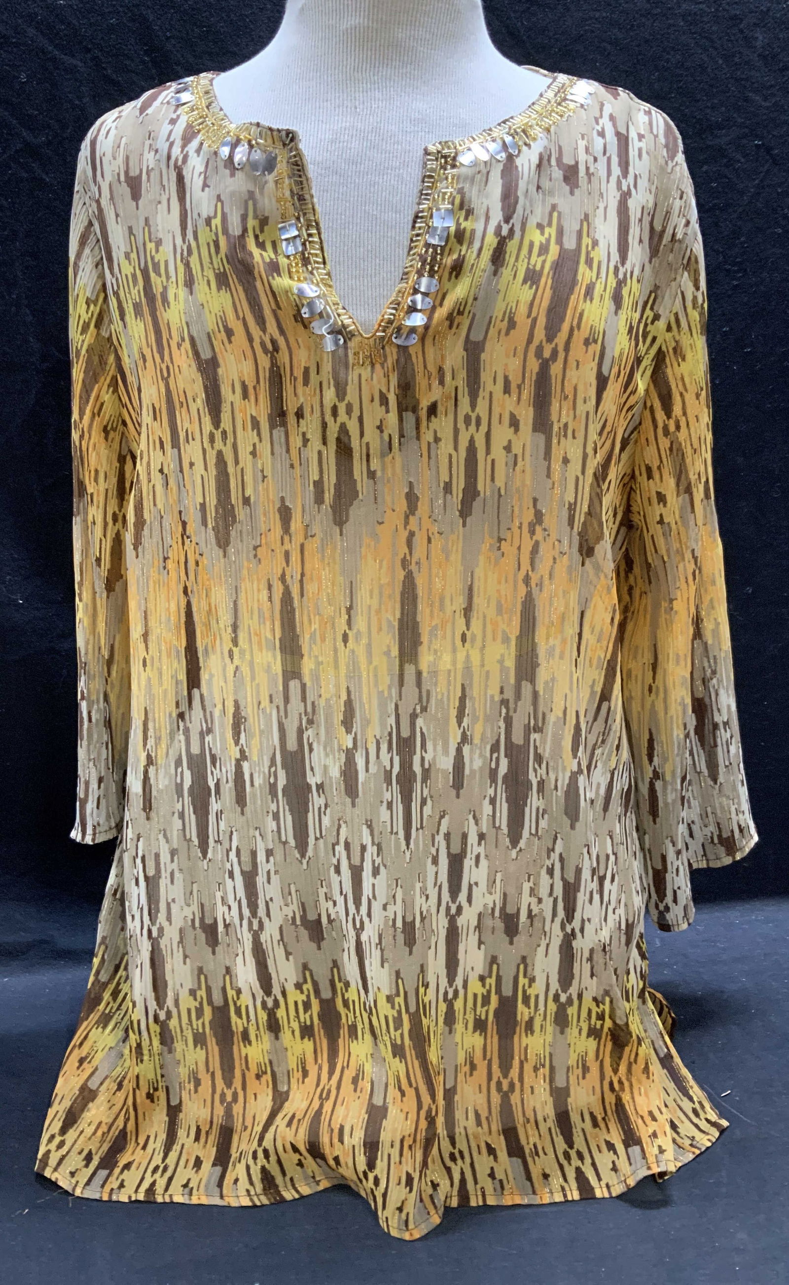 Jaclyn Smith Tan & Orange Print Top (1 of 6)