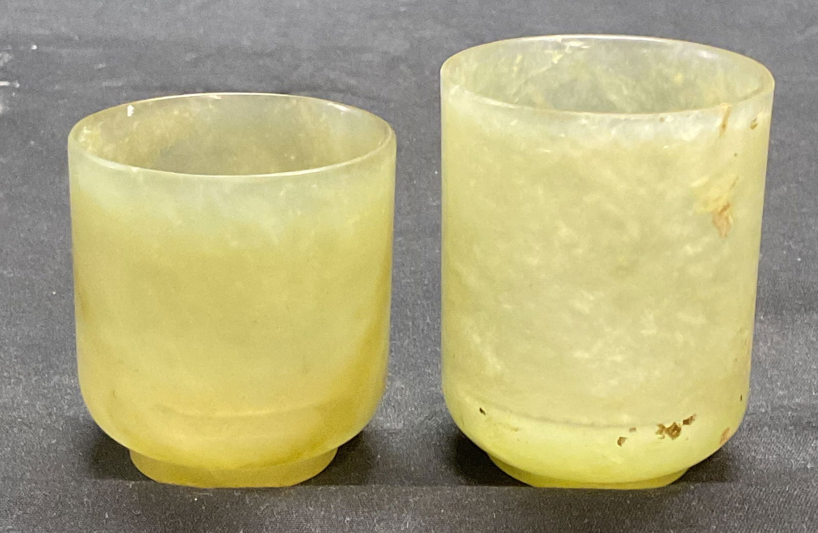Lot 2 Vintage Carved Green Stone Cups (1 of 6)