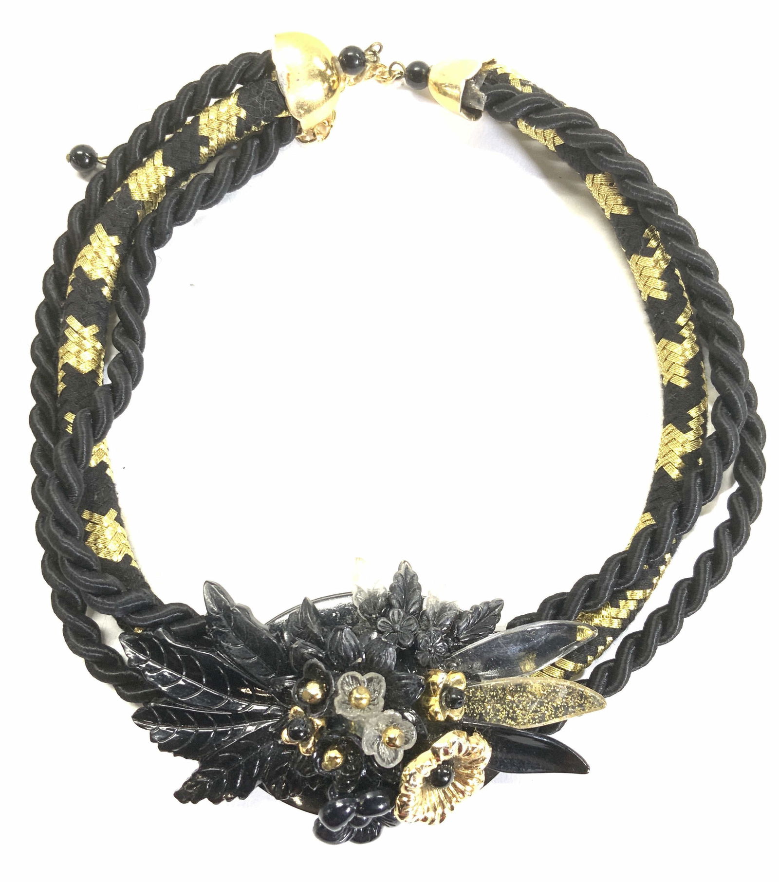 Black & Gold toned Cord Statement Necklace (1 of 7)