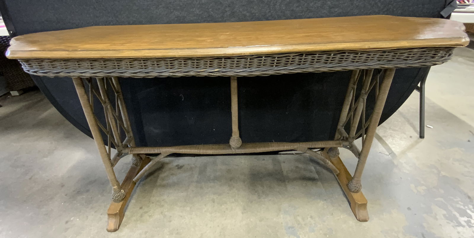 Vintage Woven Wicker & Wood Console Table (1 of 13)