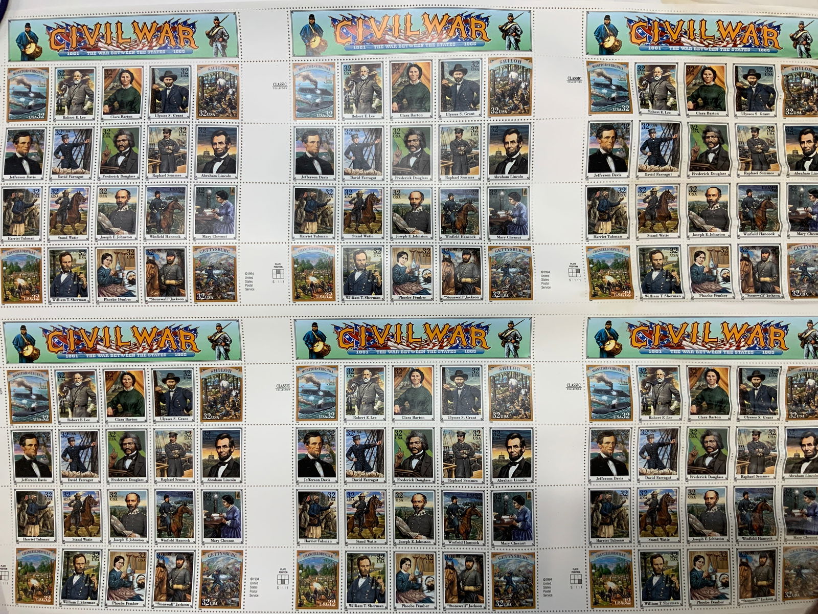 1994 US Uncut Press Sheet Civil War Stamps (1 of 10)
