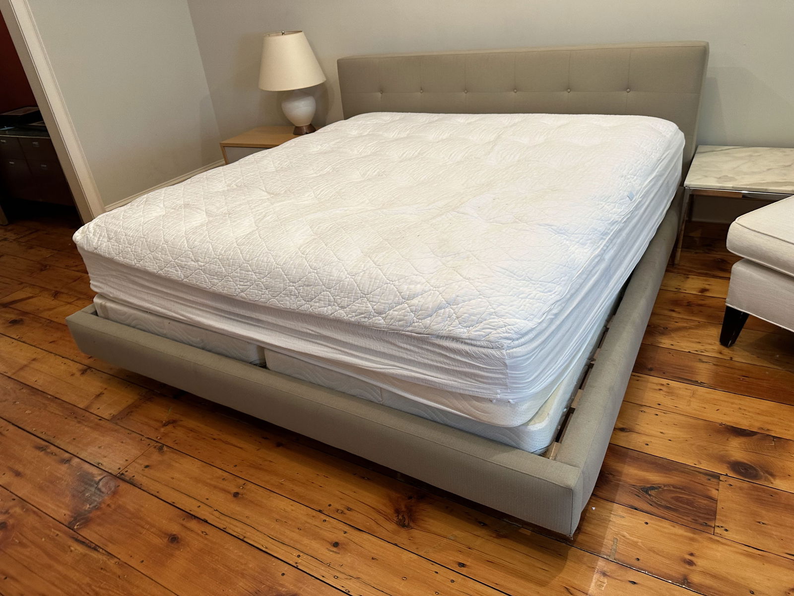 Grey Upholstered Head Board & Surround (1 of 4)