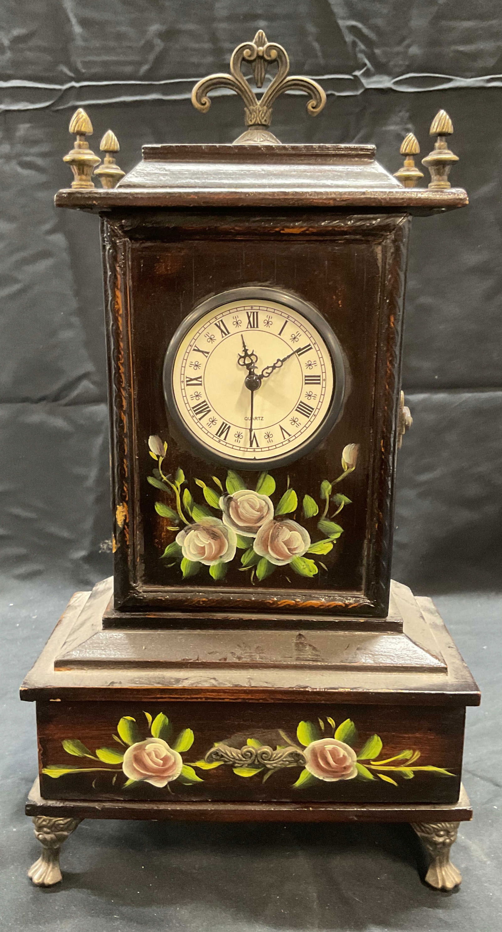Hand Painted Floral Wood Mantel Clock (1 of 9)
