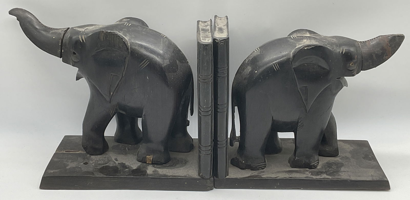 Pair Vintage Hand Carved Wood Elephant Bookends (1 of 7)