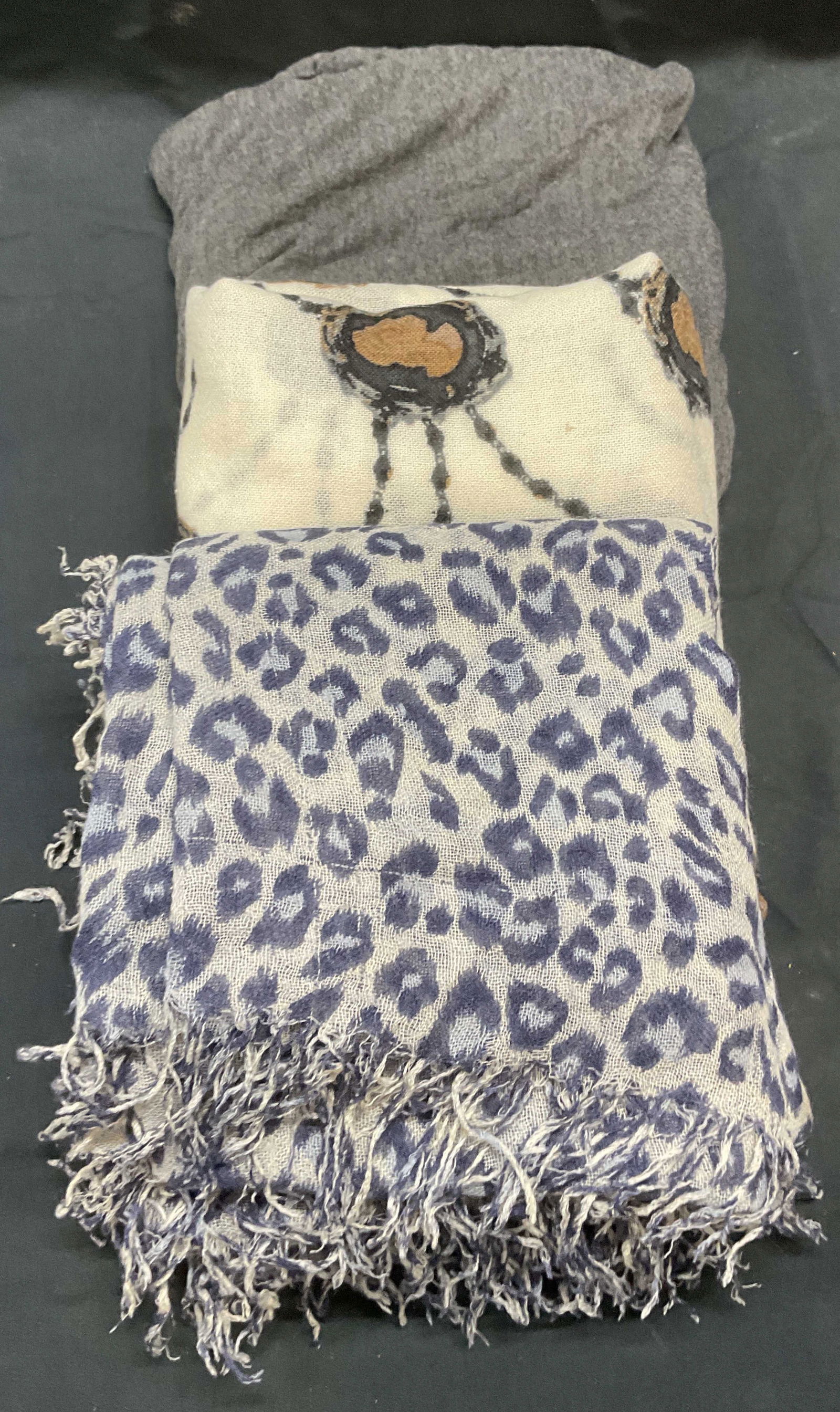 Lot 3 Grey, White, Leopard Print Scarves (1 of 7)