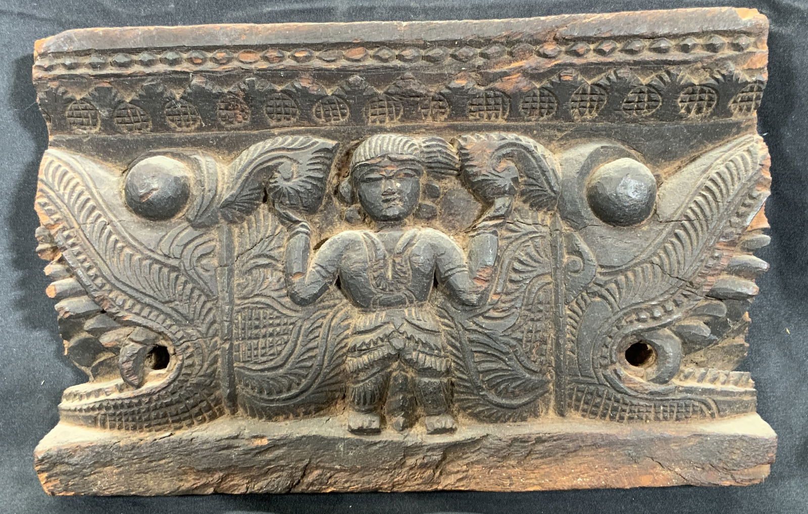 Wood Hand Carved Relief Asian Figural Wall Panel (1 of 7)