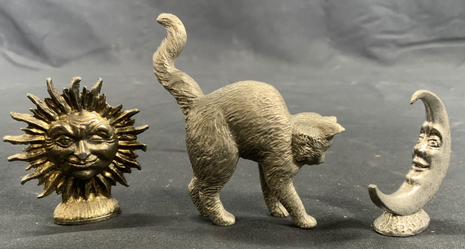 10 Vntg Pewter Cat, Sun & Moon Celestial Figurals (1 of 12)